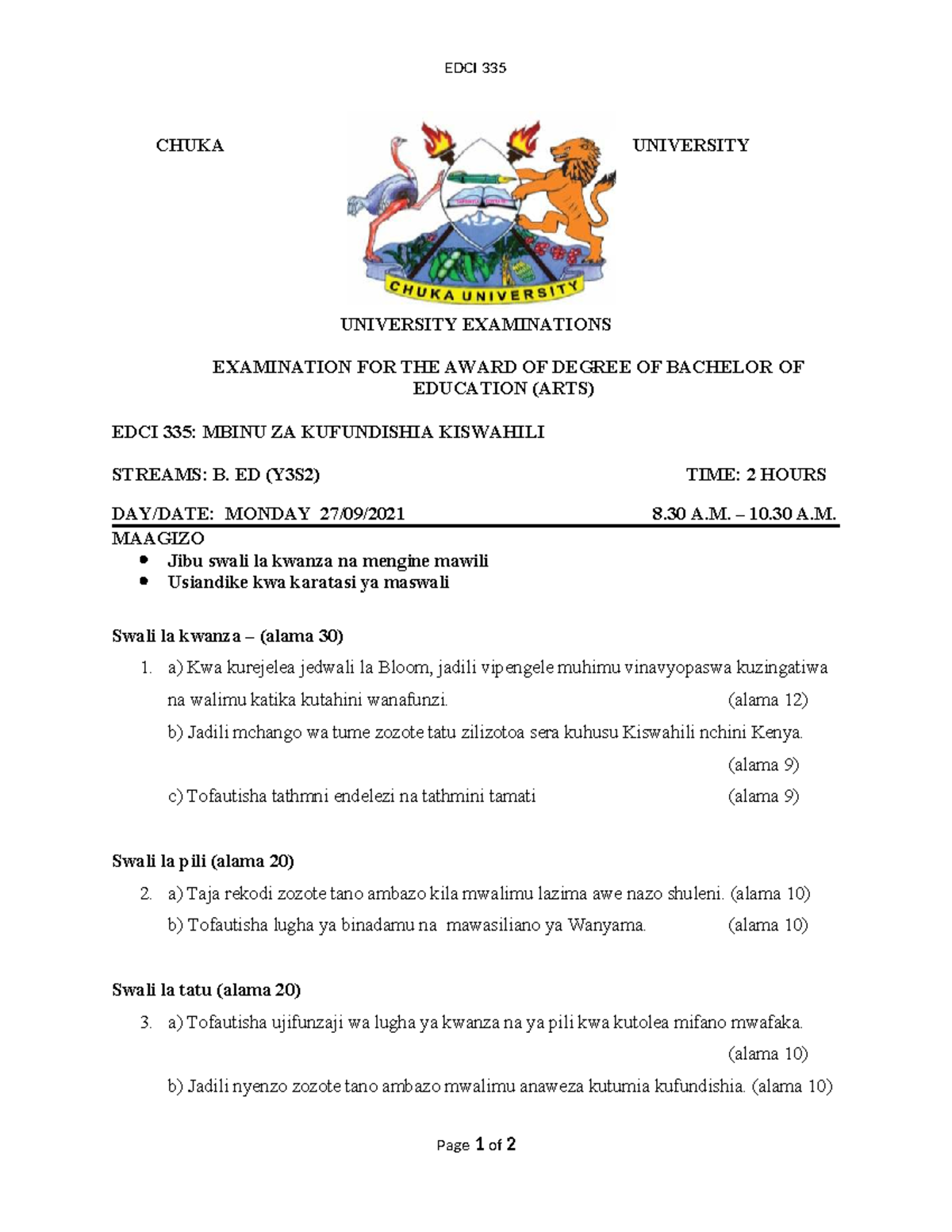 EDCI 335: Rev. Materials for B.Ed (Arts) Exam Preparation - Studocu