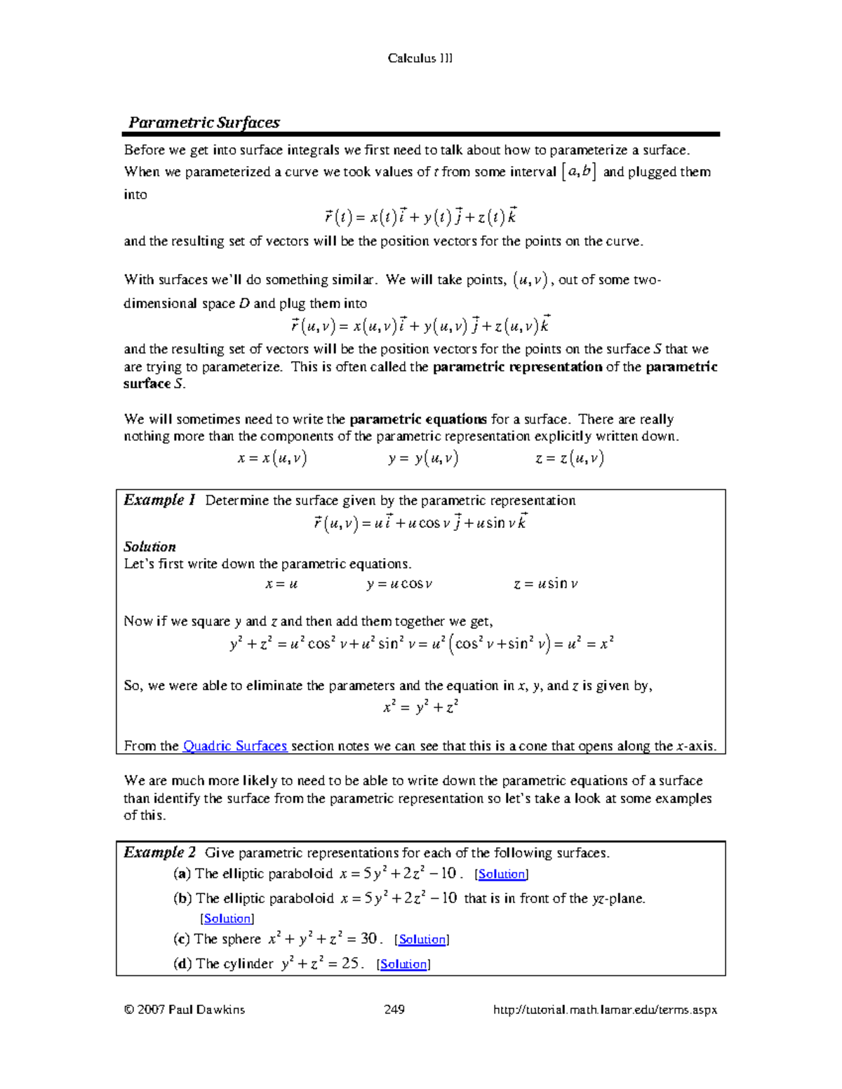 Parametric Surfaces: Exploring Concepts from Pages 249-254 - Studocu