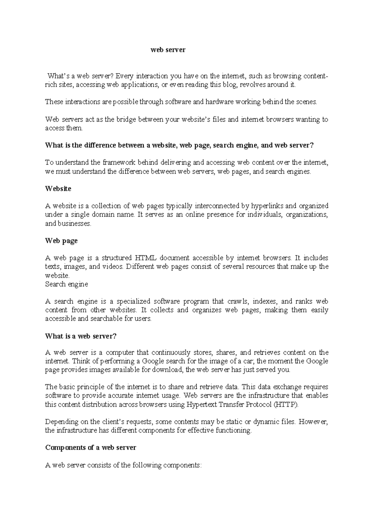 Webserver - Notes on Functionality and Importance of Web Servers - Studocu