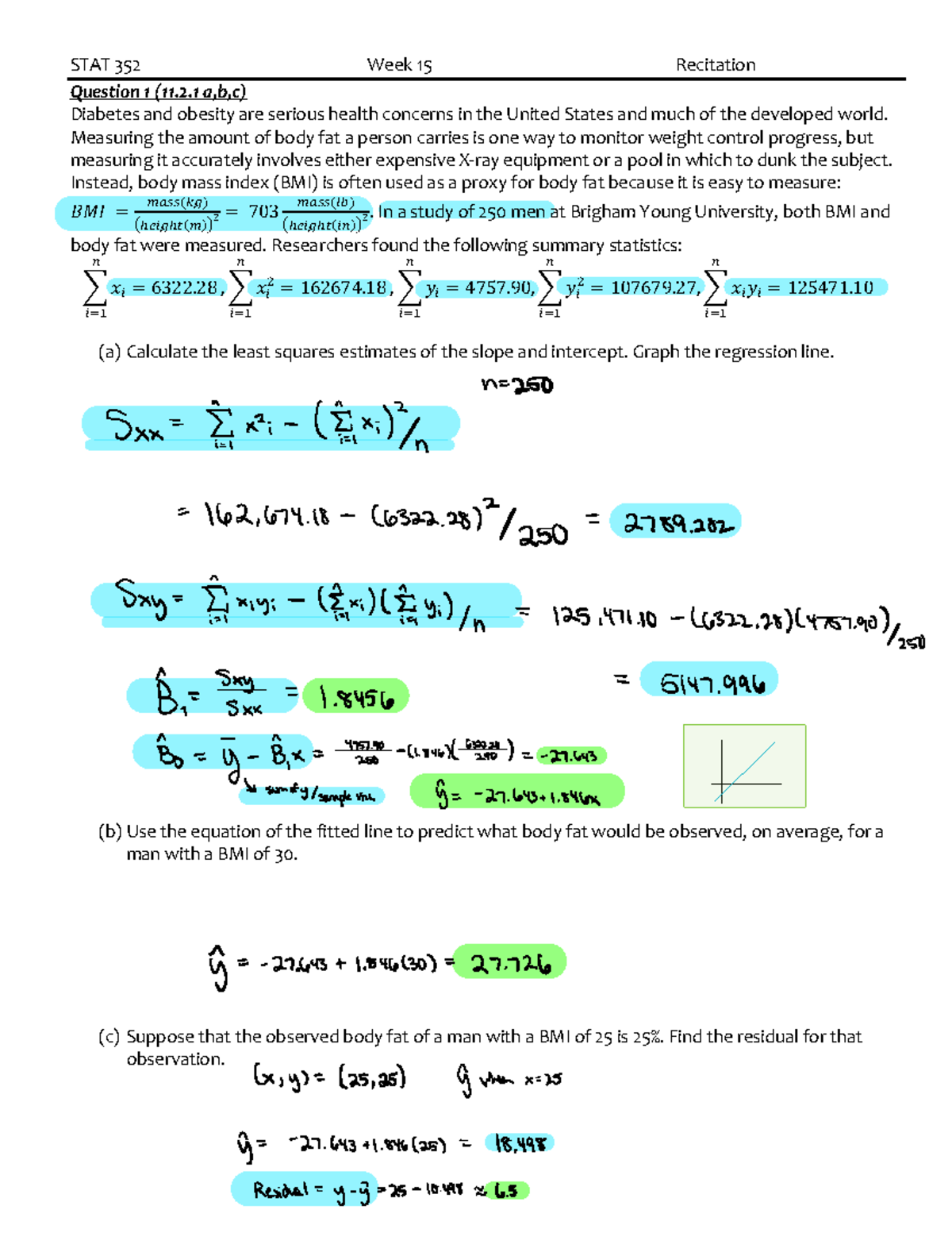 STAT 352 - Week 15 - Quiz Study Notes on Regression Analysis - Studocu