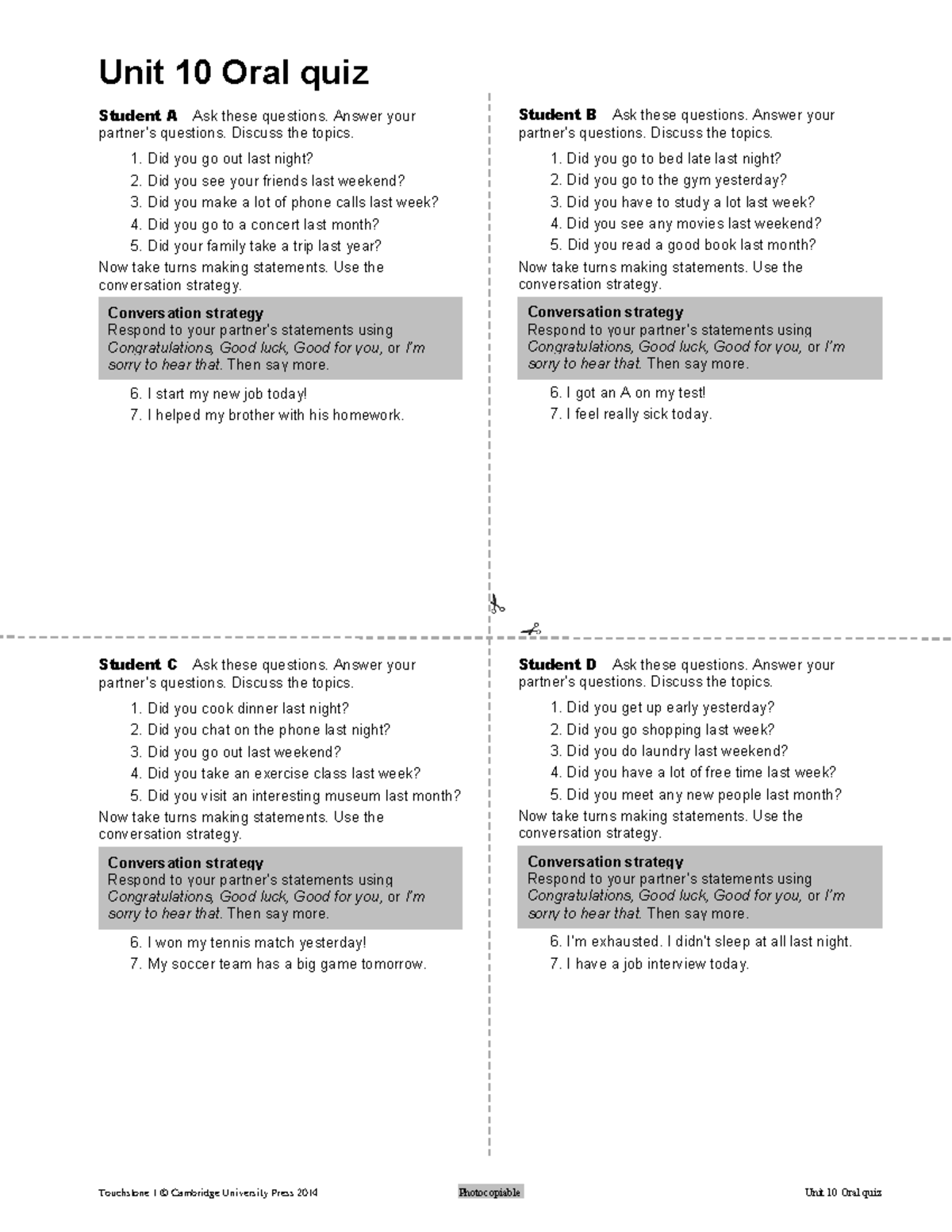 TS U10 OQ - Oral Quiz Practice and Conversation Strategies - Studocu