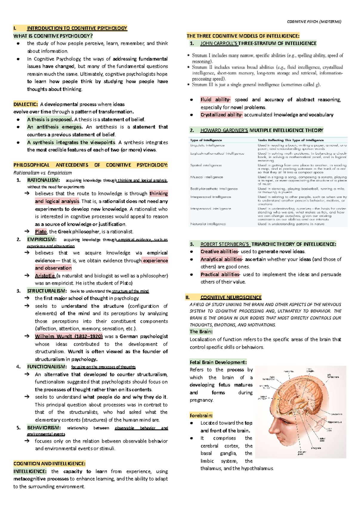COG 101: Midterm Study Guide on Cognitive Psychology Concepts - Studocu