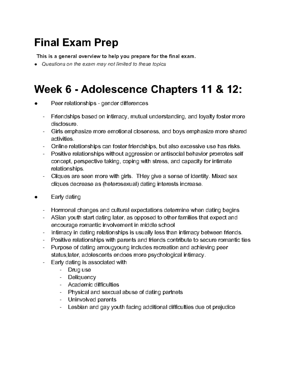 Final Exam Study Guide for PSY 204: Adolescence to Late Adulthood - Studocu