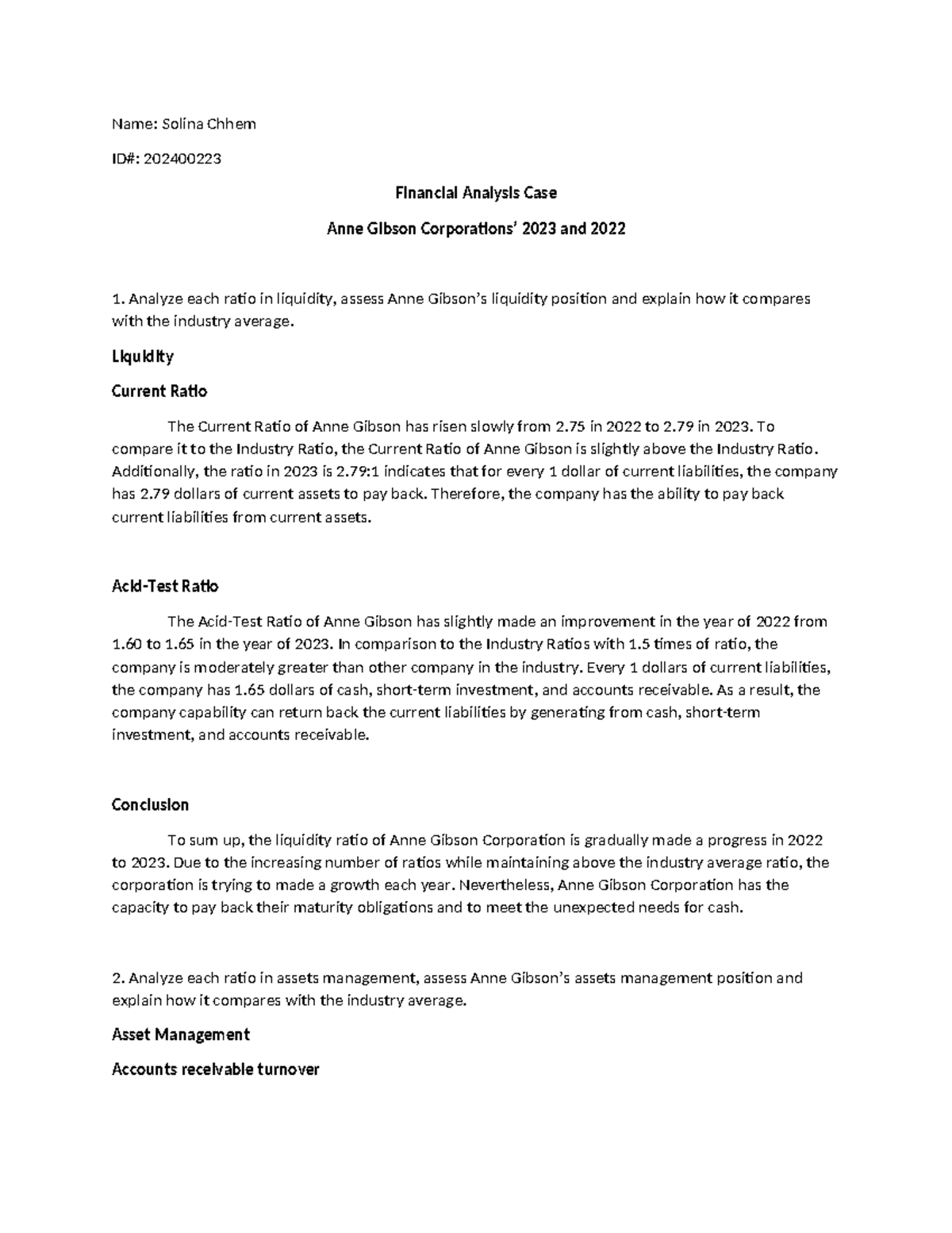 Financial Analysis Case Study: Anne Gibson 2023 vs 2022 - Studocu