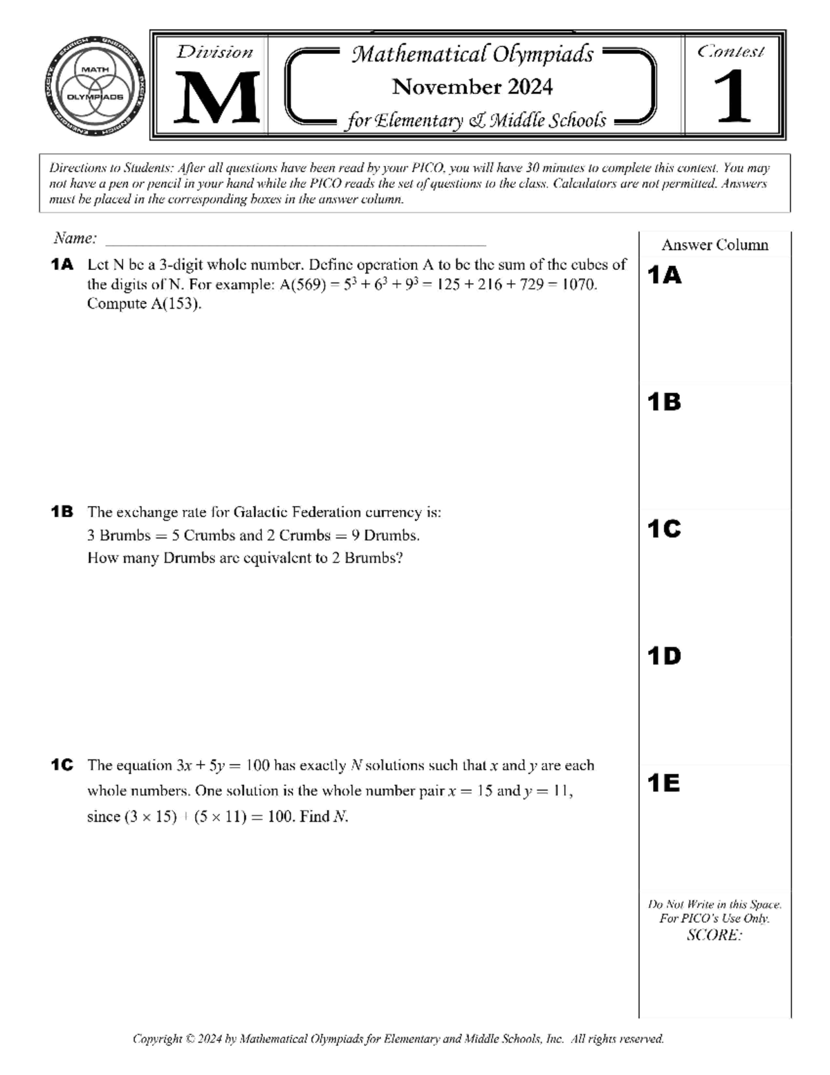 Moem image - nm, - CHUNCH ENER Division Mathematical Olympiads Contest ...