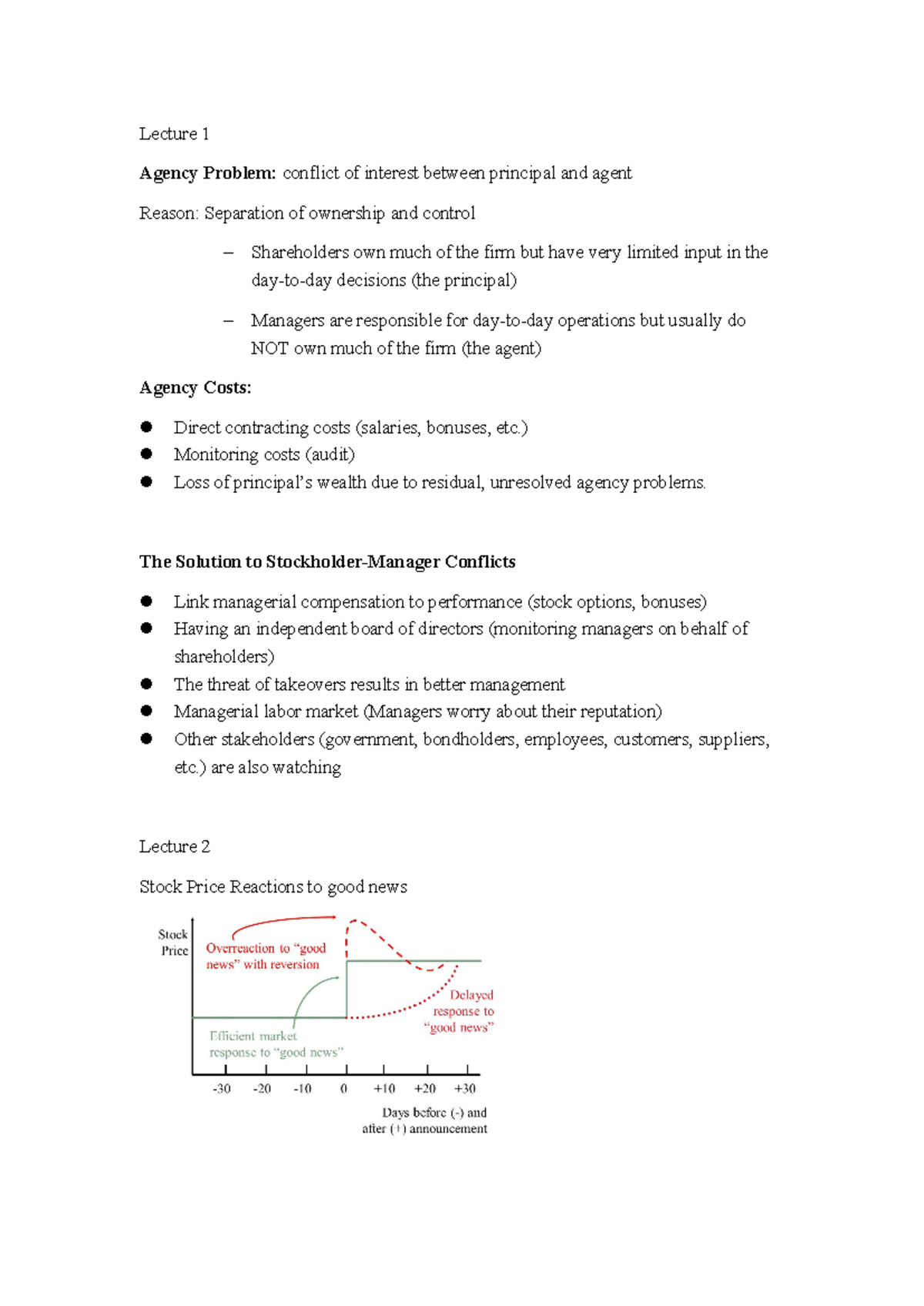 复习整理 - note - Lecture 1 Agency Problem: conflict of interest between ...