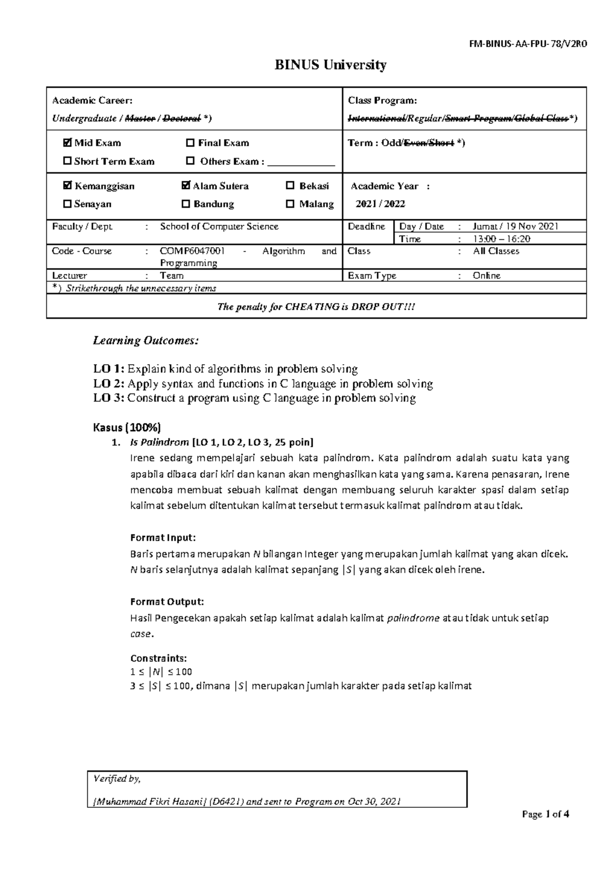 Midterm Exam COMP6047: Algorithm & Programming Case Study 211119 - Studocu