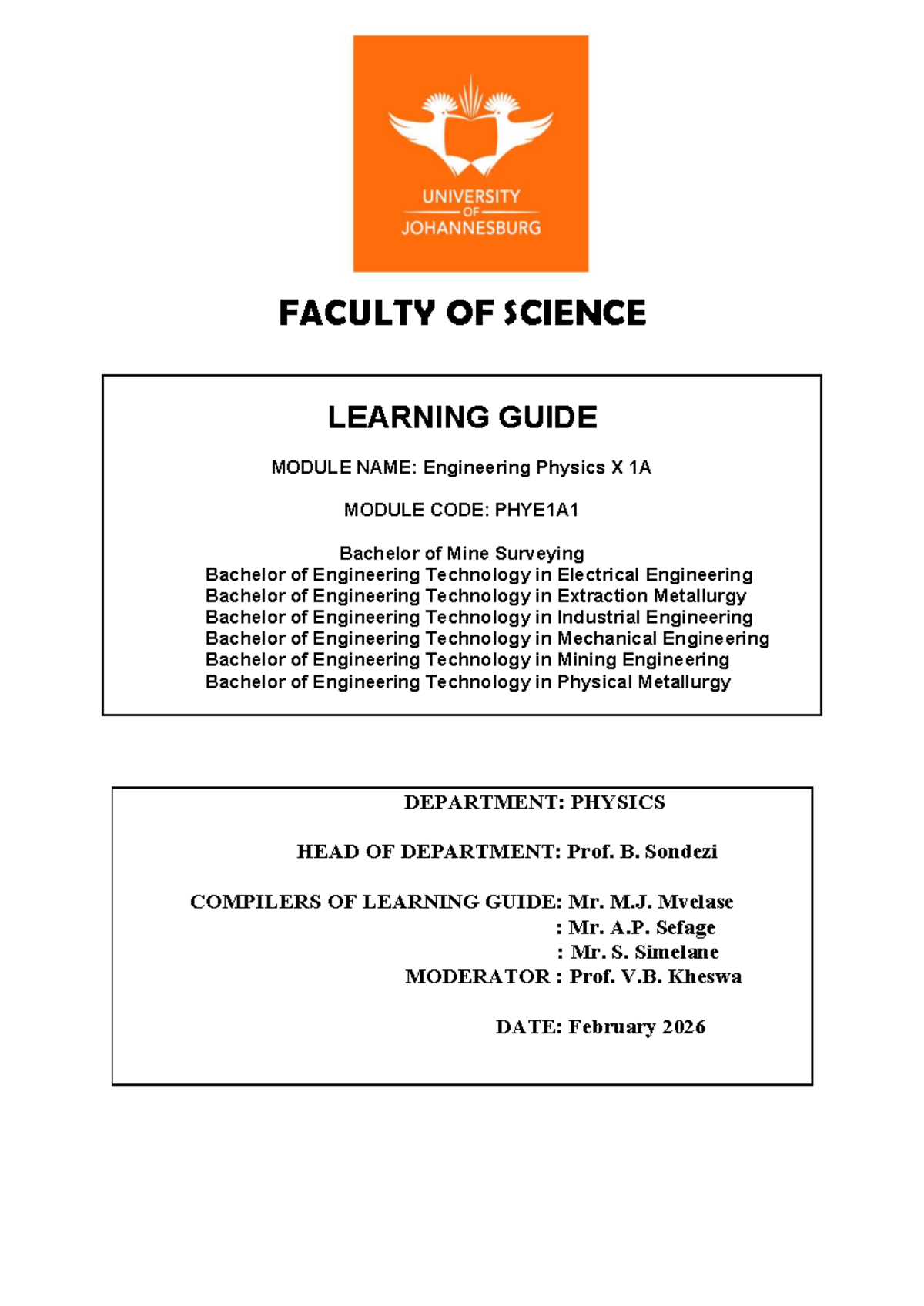 Learning Guide for Engineering Physics X 1A (PHYE1A1) - 2026 Edition ...