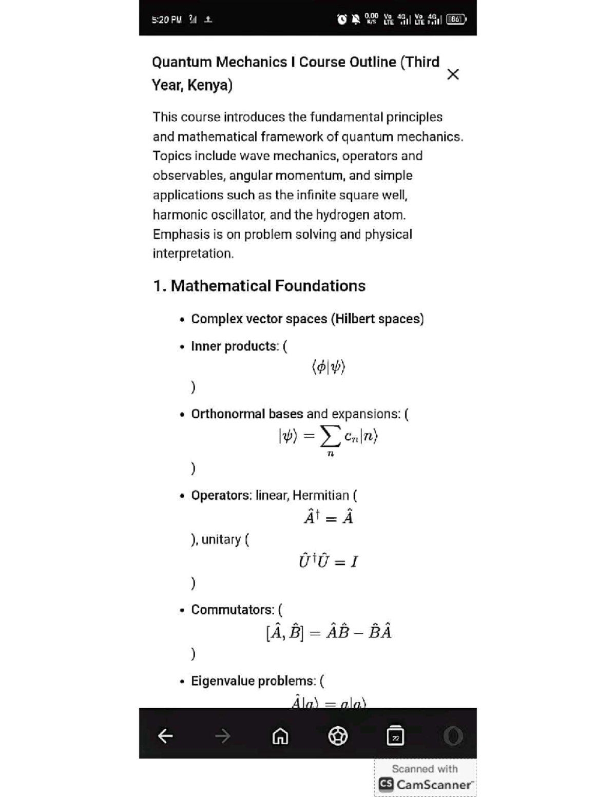 Quantum Mechanics I (PHY 311) Course Outline and Key Concepts - Studocu