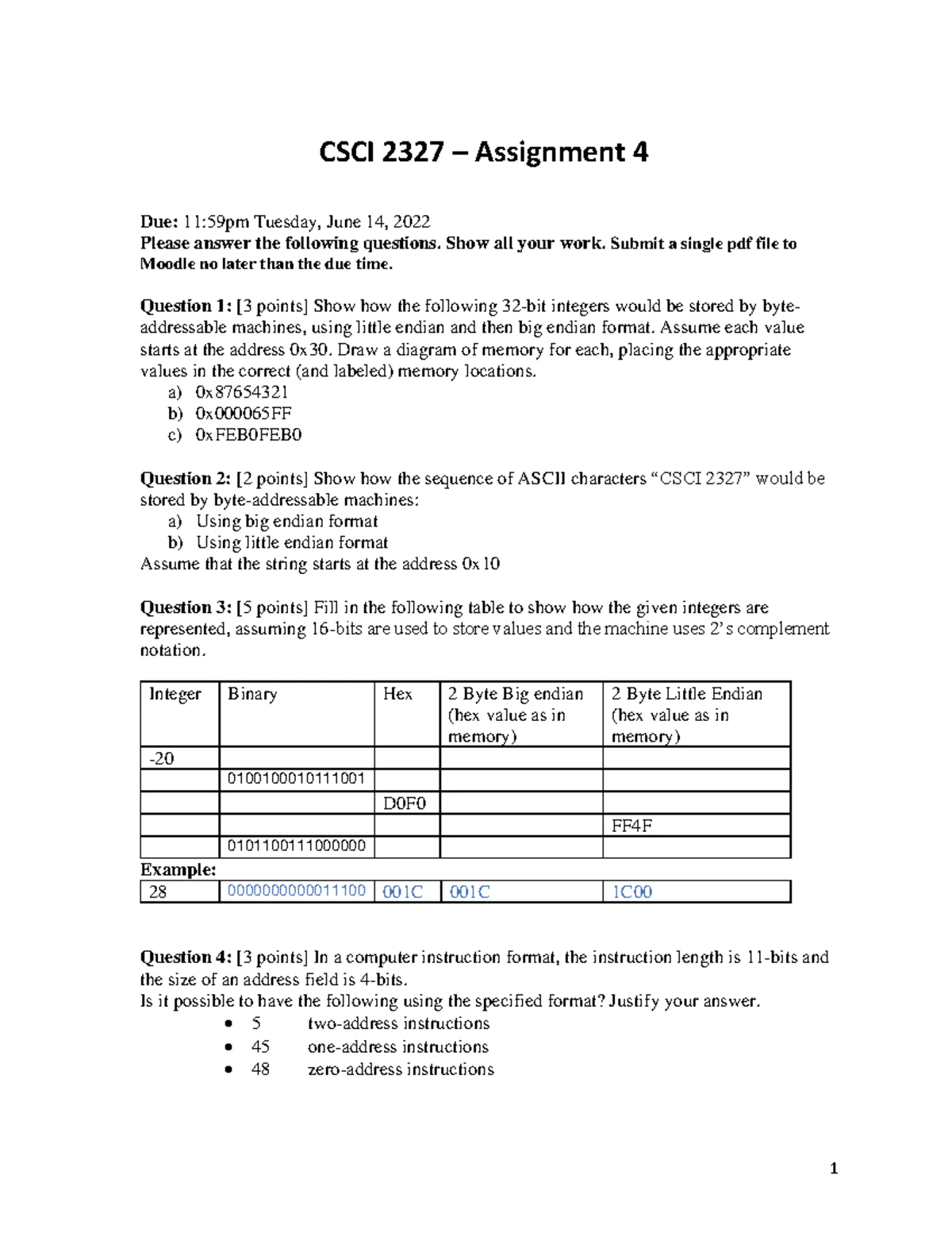 CSCI 2327 - Recitation 2 - 1 CSCI 2327 – Recitation 2 Name: A#: Please ...