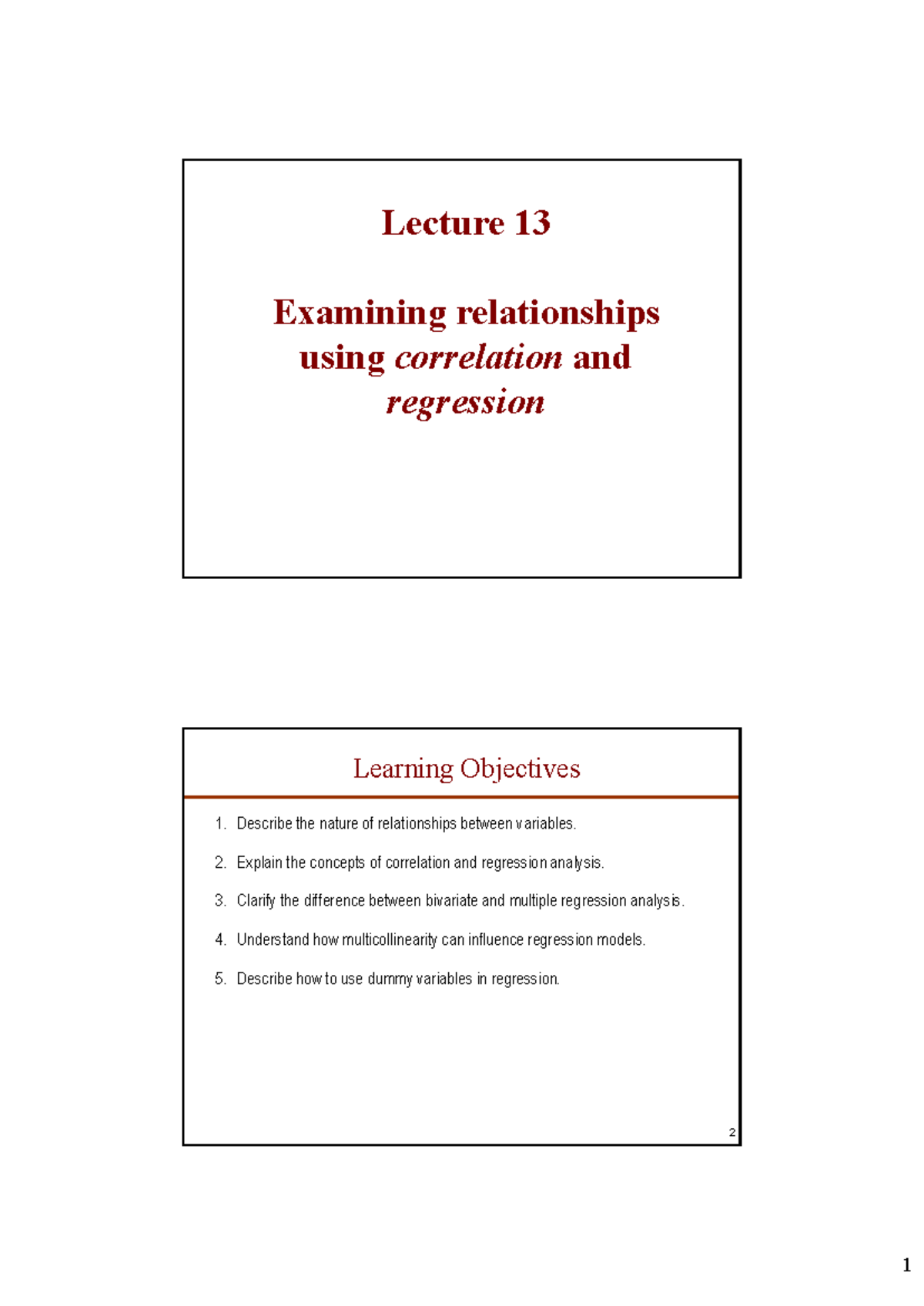 L13 Final Exam: Correlation and Regression Analysis Overview - Studocu