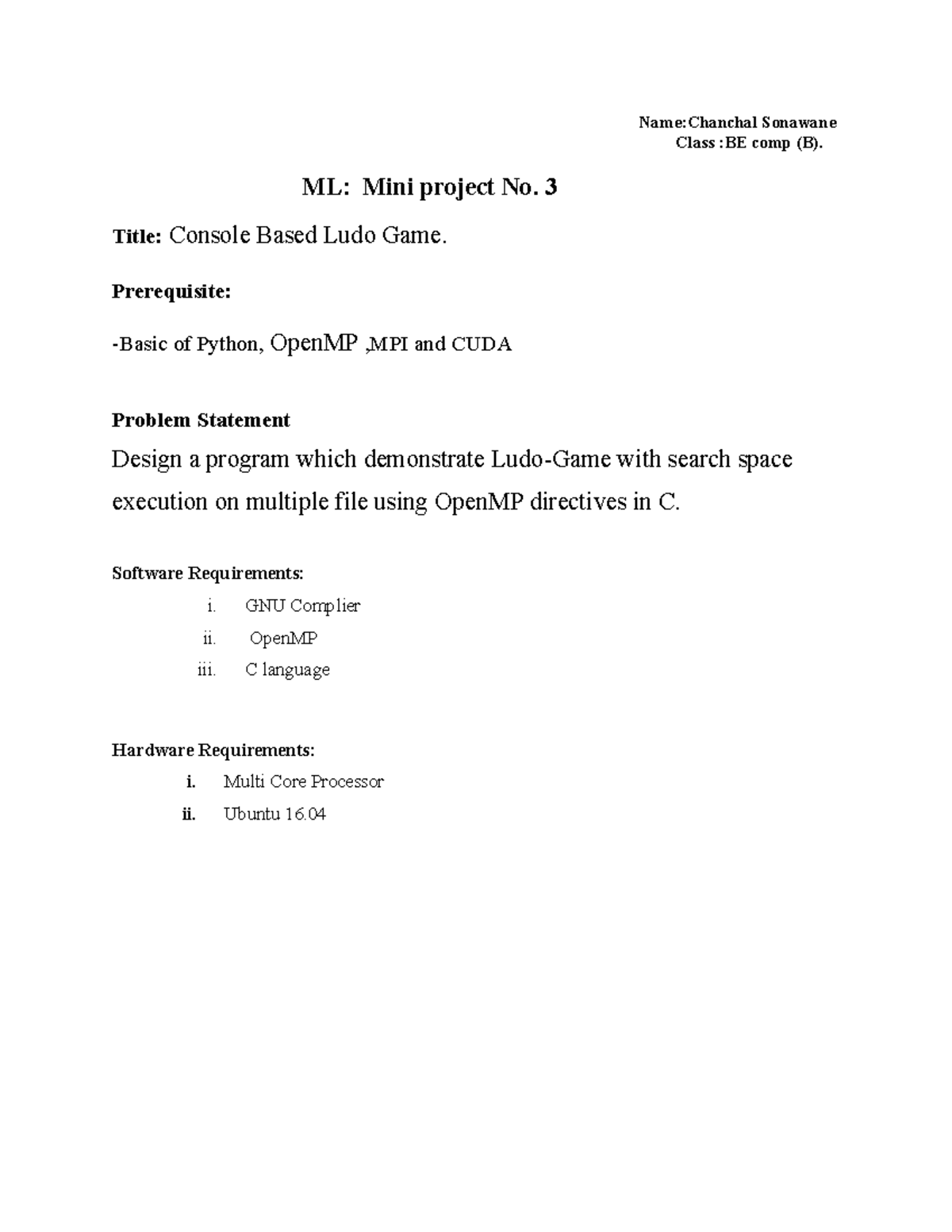 Miniproject Manual: Console-Based Ludo Game in ML BE CSE - Studocu