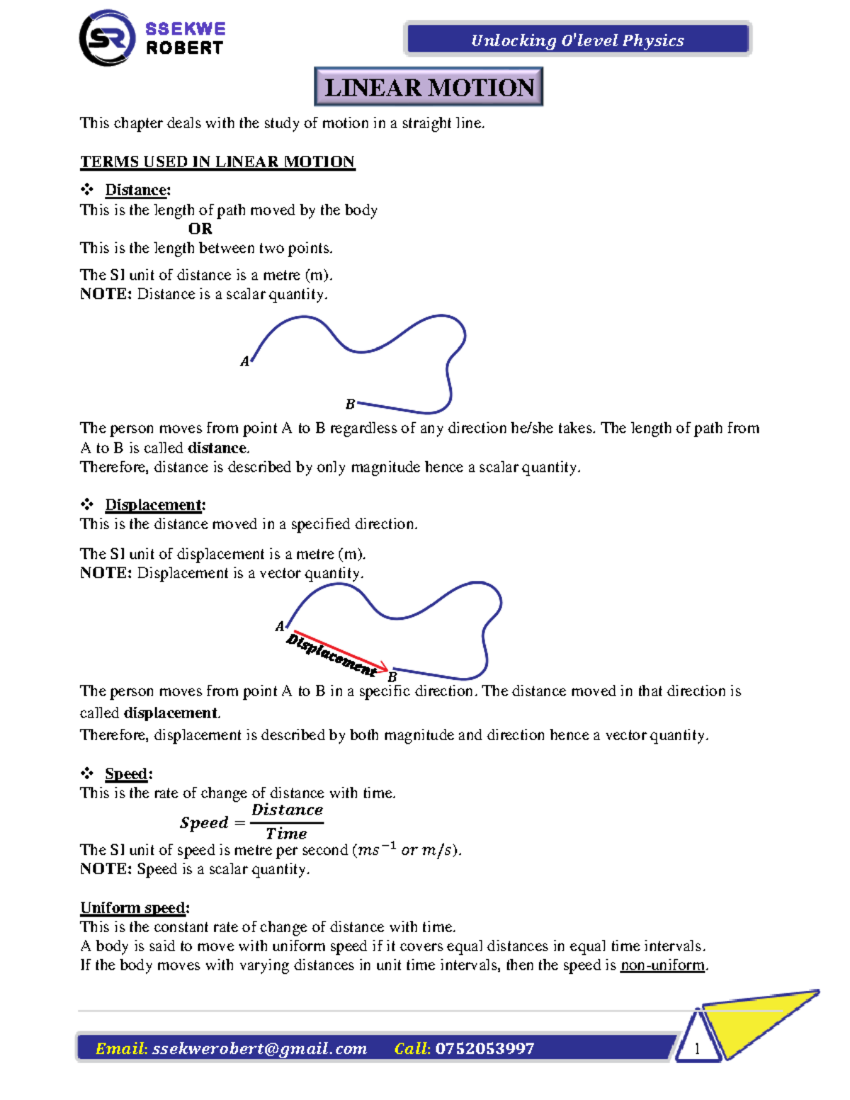 SSEKWE ROBERT Final Exam Notes on Linear Motion in Physics - Studocu