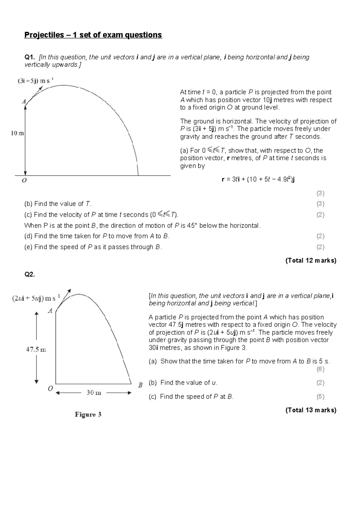 Projectiles Exam Questions Set 1 (Q1-Q4) - Studocu