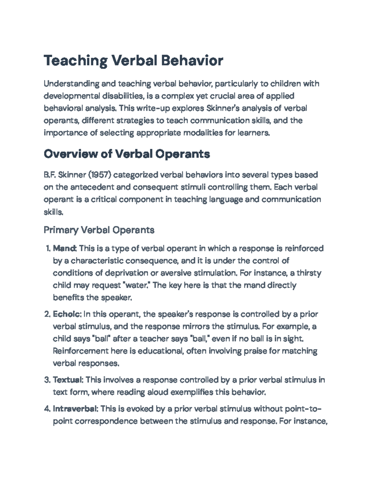 Understanding and Teaching Verbal Behavior: Strategies and Applications ...