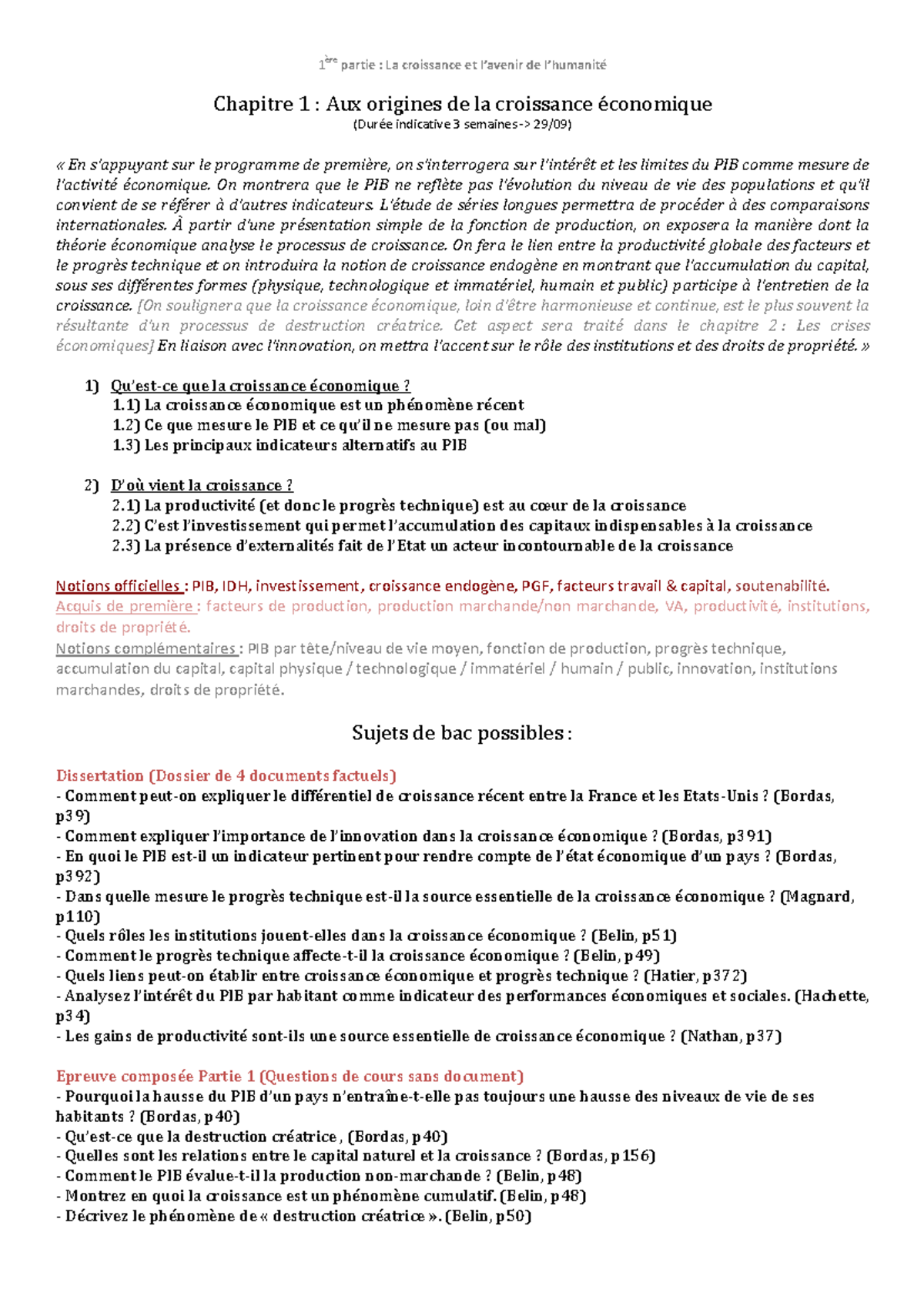 2012 ch1 plan croissance - 1 ère partie : La croissance et l’avenir de ...