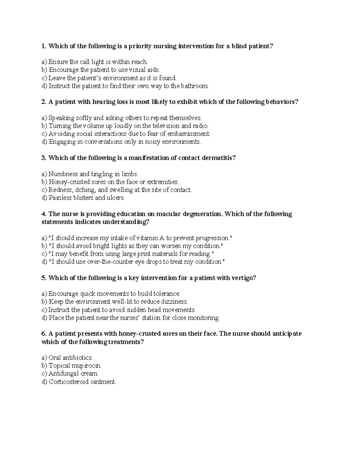 NUR 101: Exam 1 Practice Questions and Key Nursing Concepts - Studocu