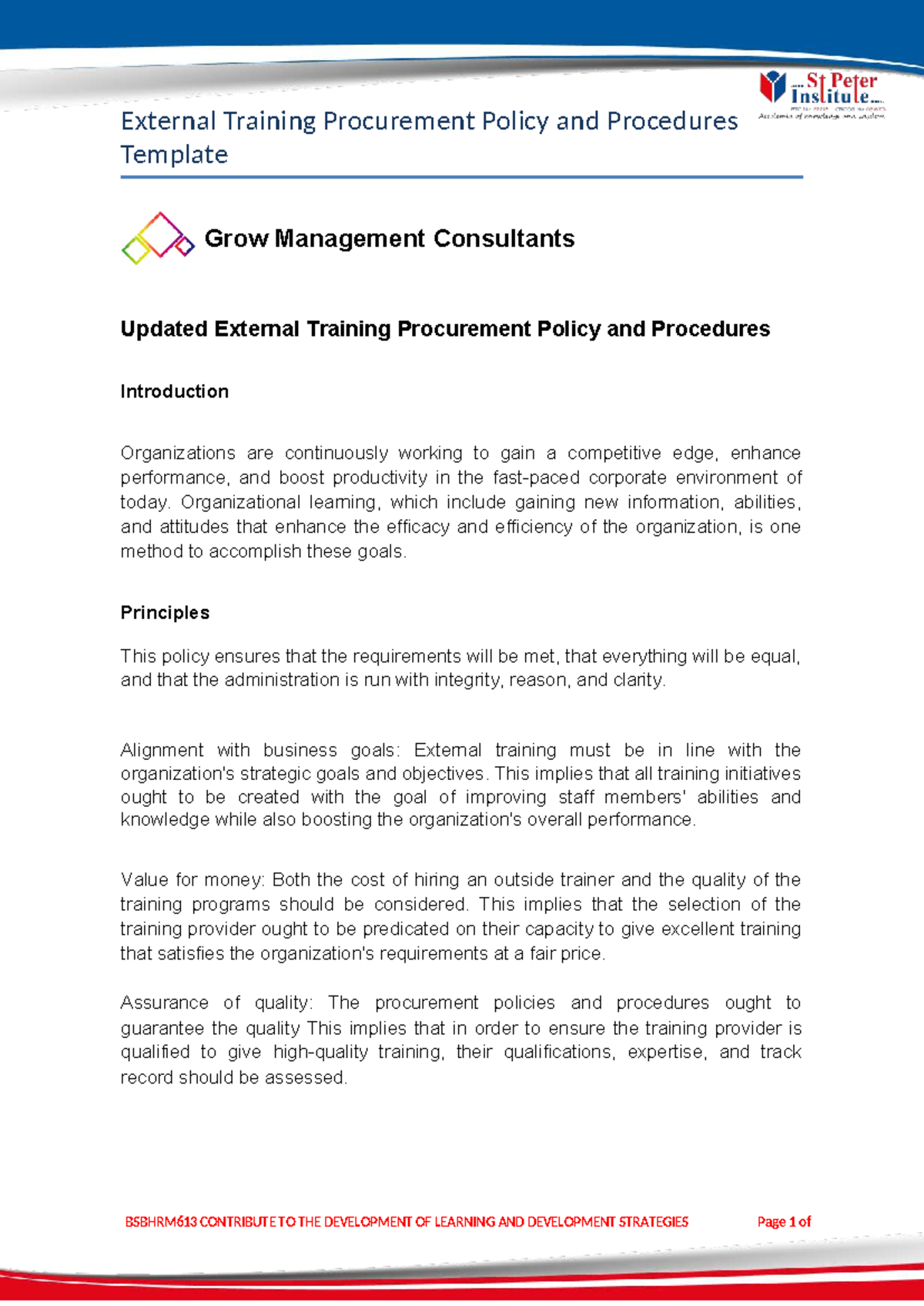 BSBHRM613 External Training Procurement Policy & Procedures Update ...