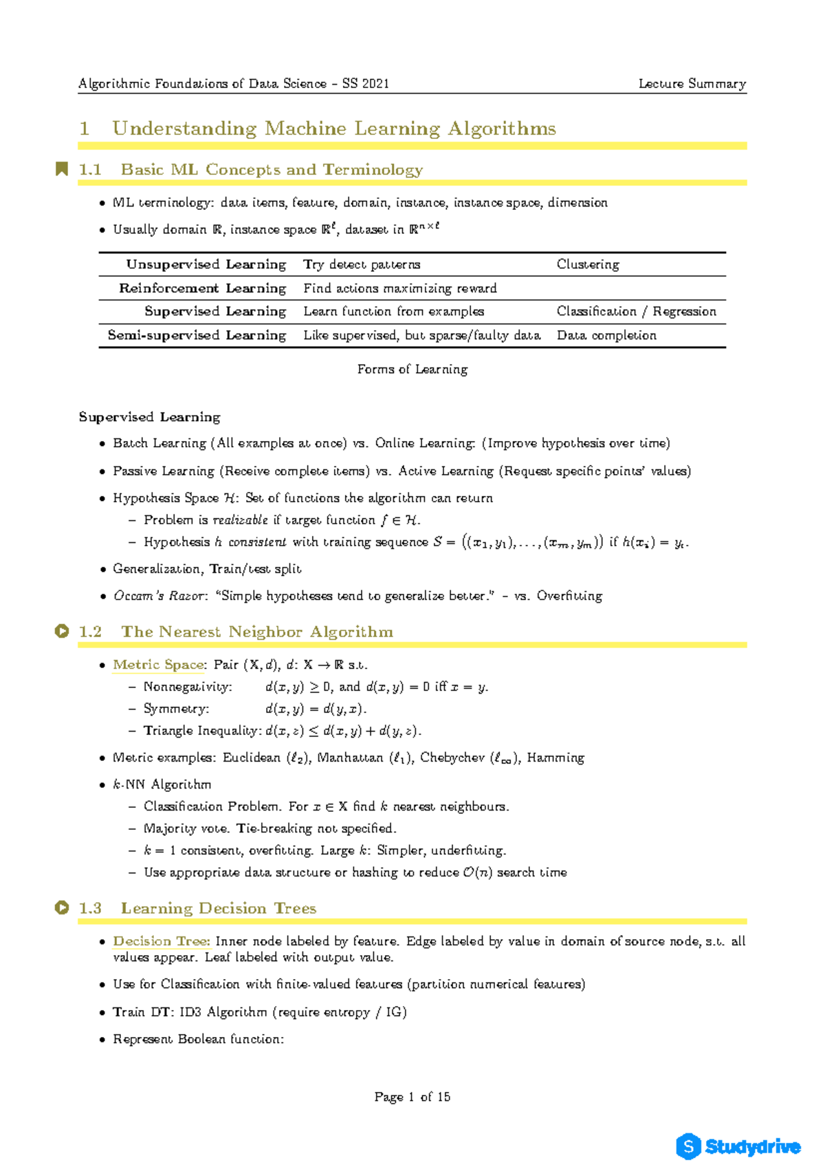 Understanding Machine Learning Algorithms - Comp2013 Lecture Notes ...