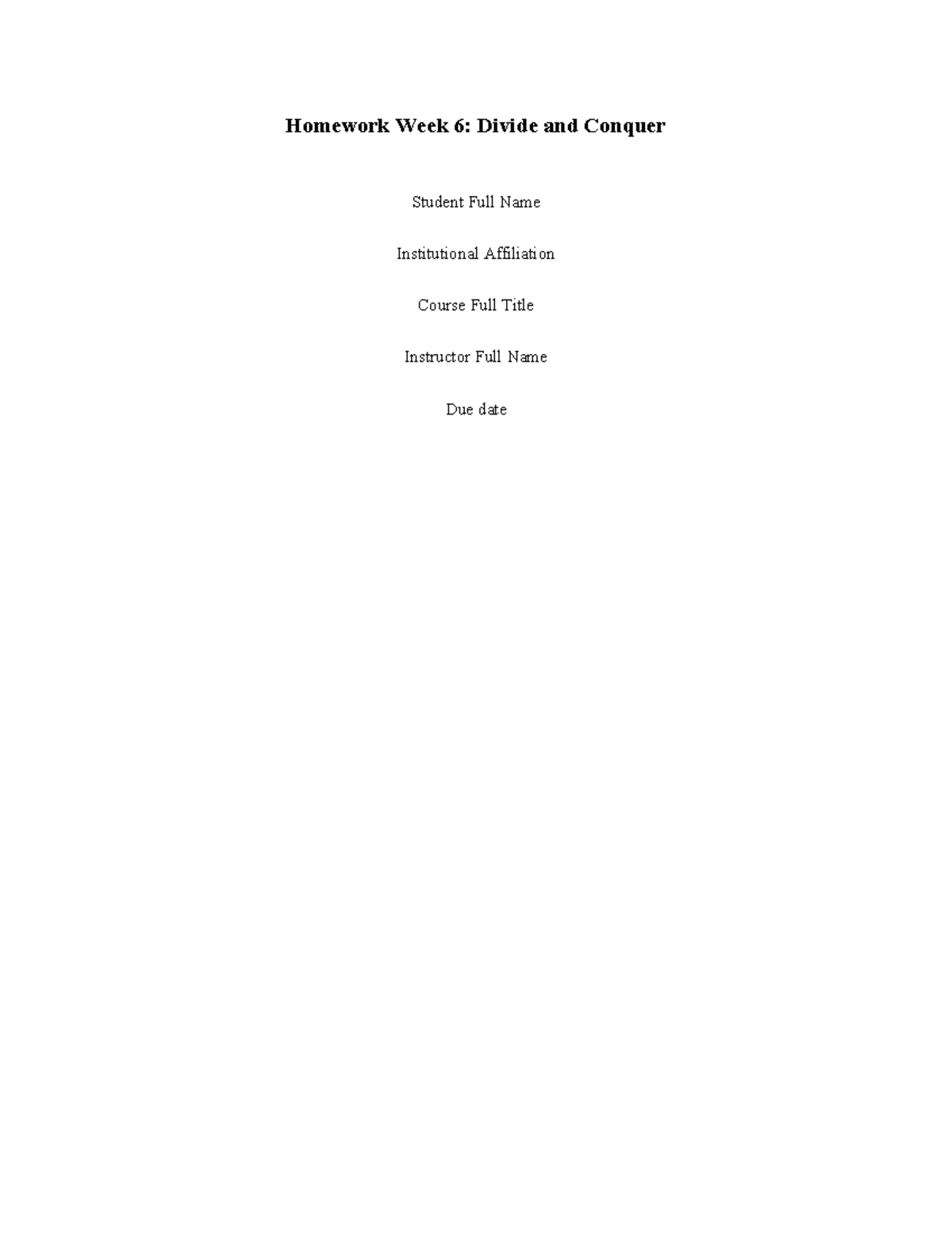 Homework Week 6 - Past Mandatory assignment - Homework Week 6: Divide ...