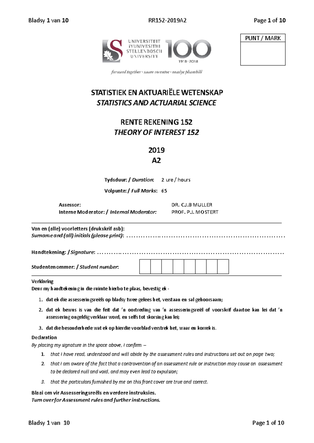 RR152-2019A2 - Past Theory of Interest Exam Paper - Studocu