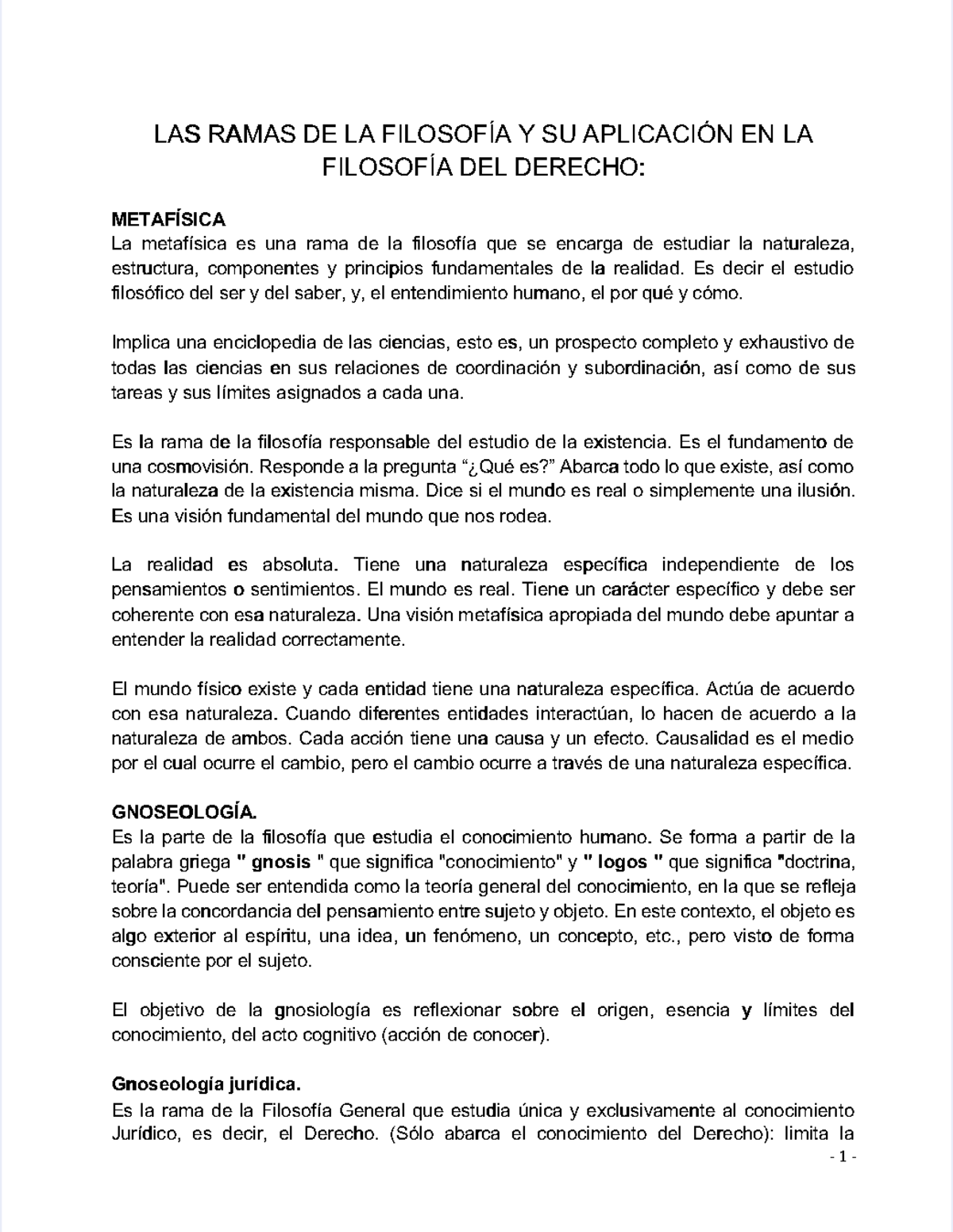 LAS RAMAS DE LA FILOSOFÍA Y SU APLICACIÓN EN LA FILOSOFÍA DEL DERECHO ...
