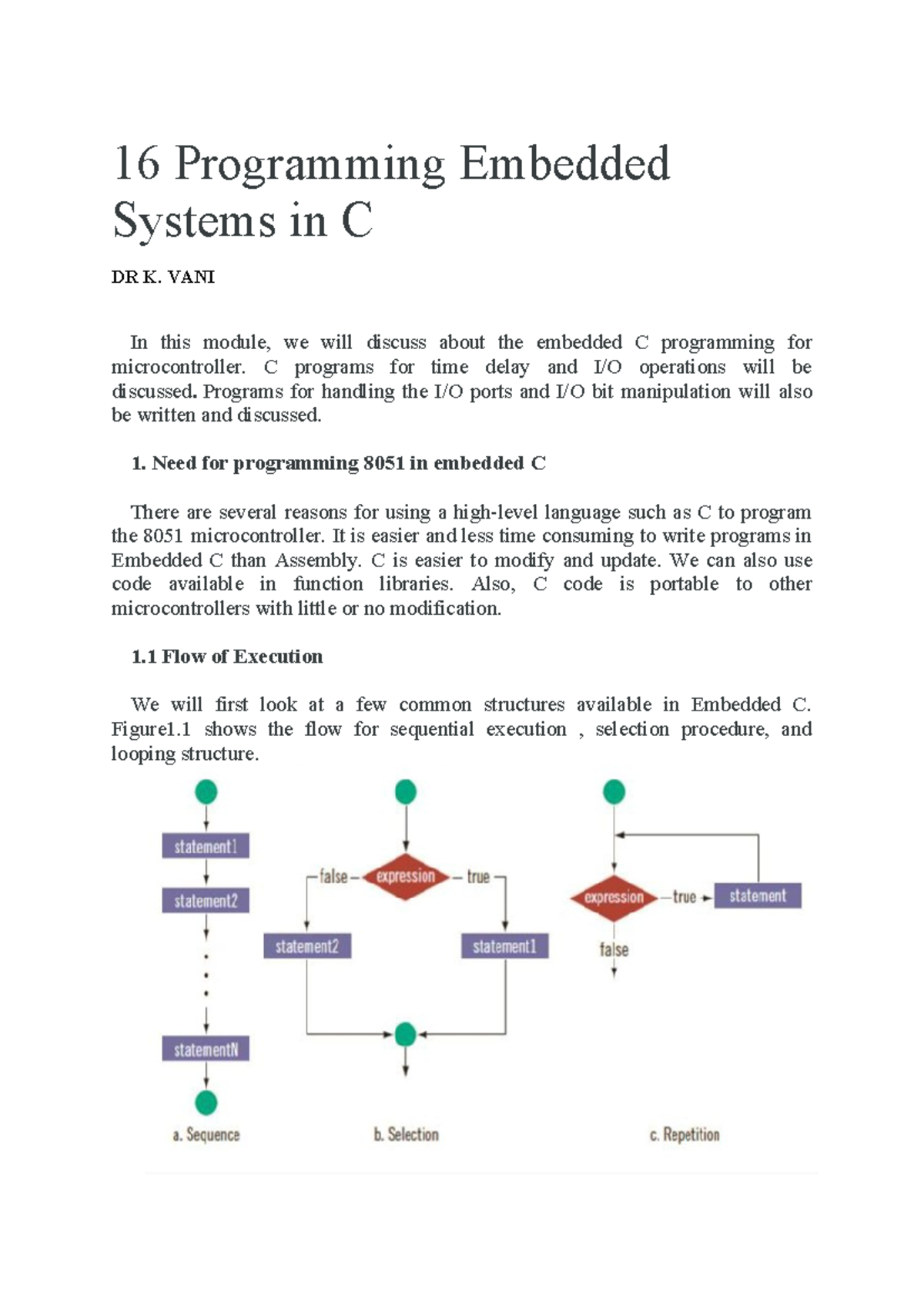 Unit 4: Embedded C Programming for 8051 Microcontroller - Studocu