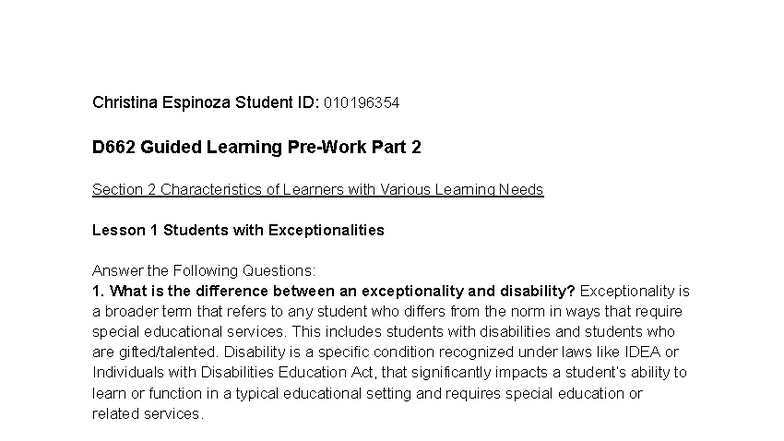 D662 - Guided Learning Part 2: Characteristics of Diverse Learners ...