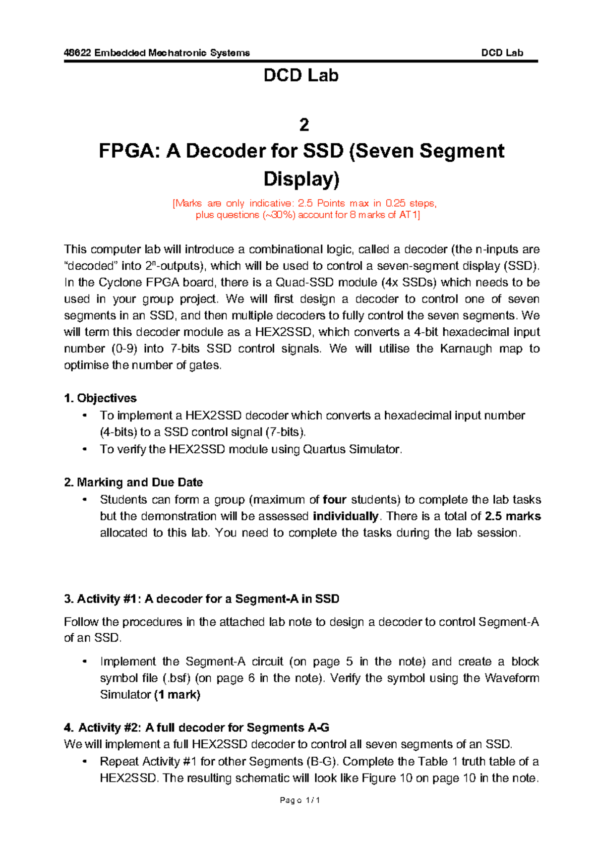 48622 Mechatronics 1 DCD Lab 2: HEX2SSD Decoder Implementation - Studocu