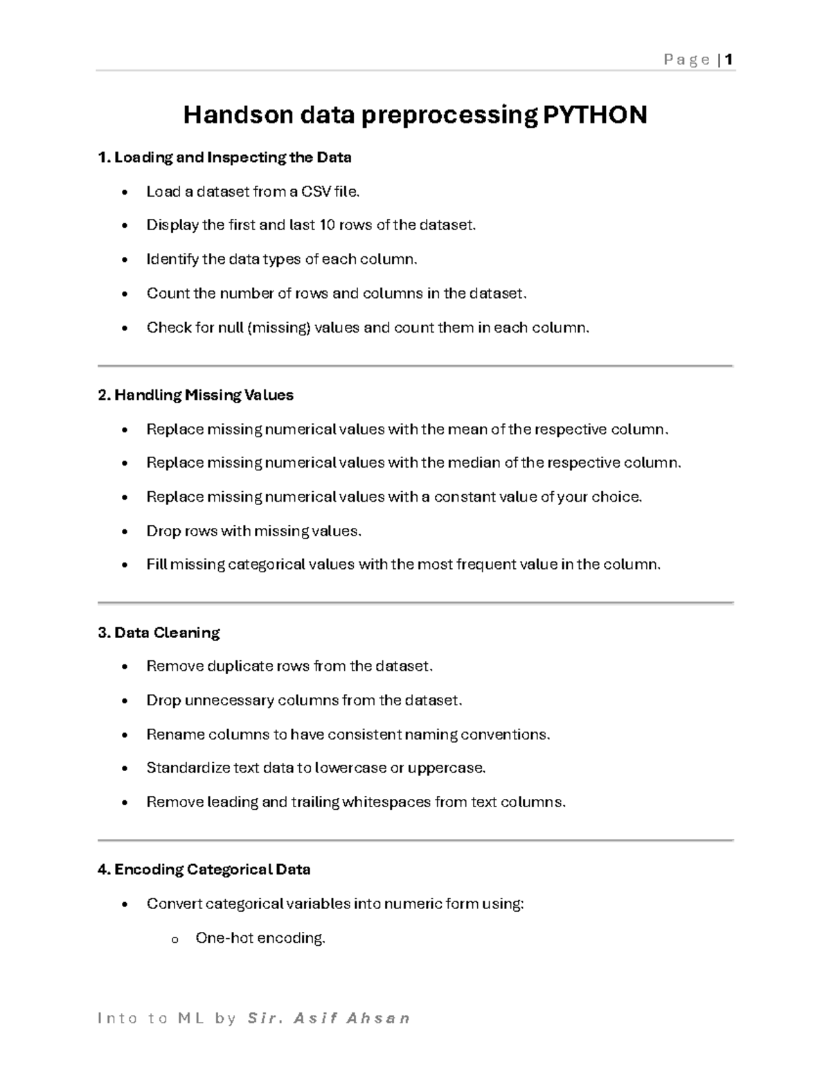 Handson data preprocessing Python - P a g e | 1 I n t o t o M L b y S i ...