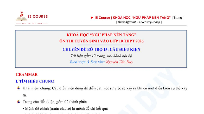 IE Course KHÓA HỌC PHÁP NÊN ÔN THI TUYỂN SINH LỚP 10 THPT 2026 - Studocu