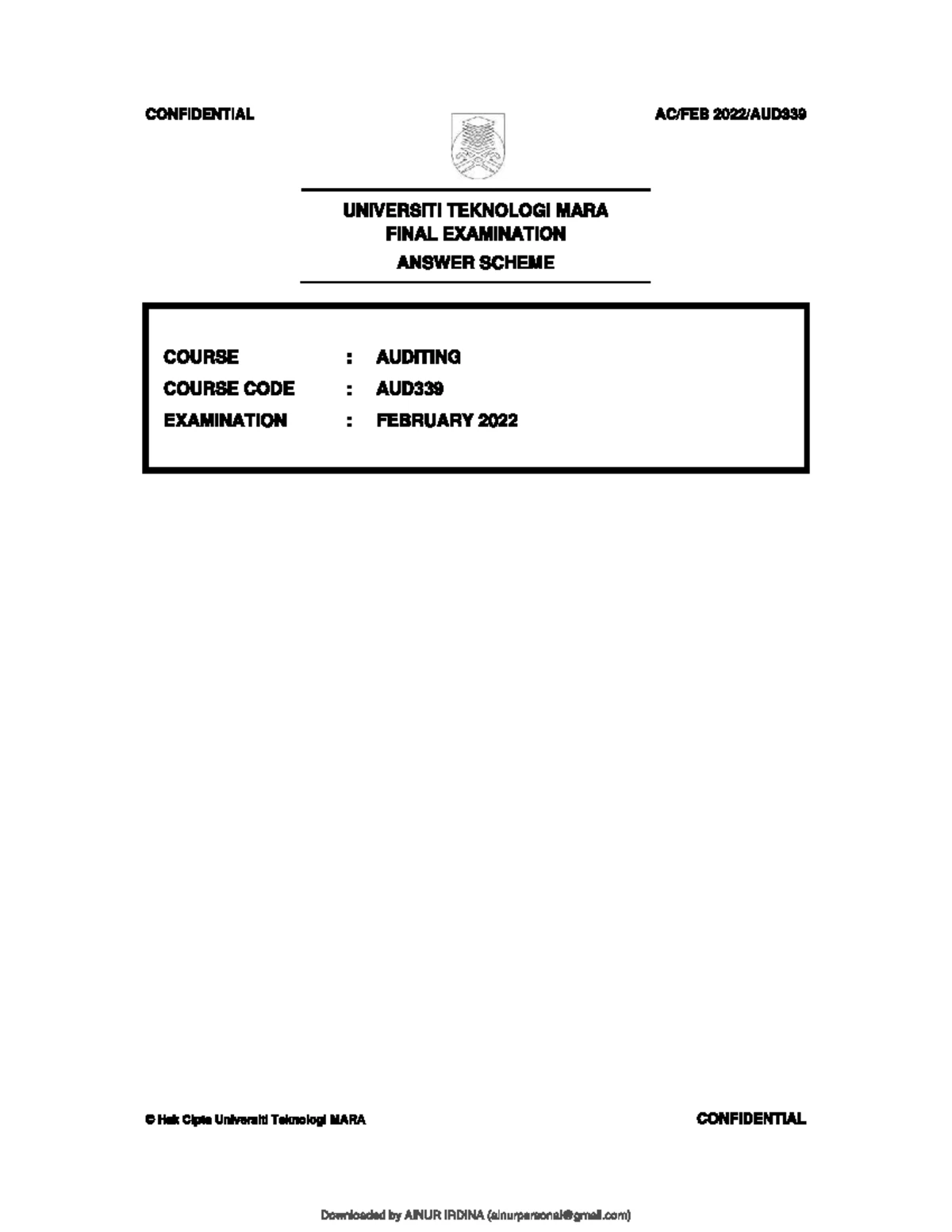 AUD339 PYQ JULY 2022 SS - SUGGESTED SOLUTION - CONFIDENTIAL UNIVERSITI ...