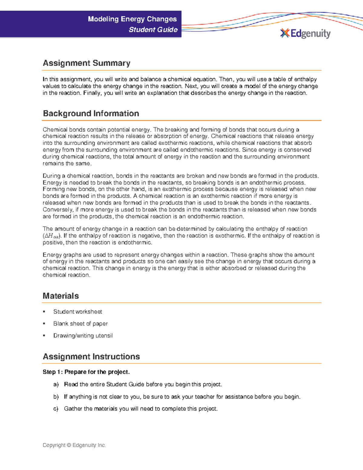 Modeling Energy Changes: Student Guide for Project (CHEM101) - Studocu