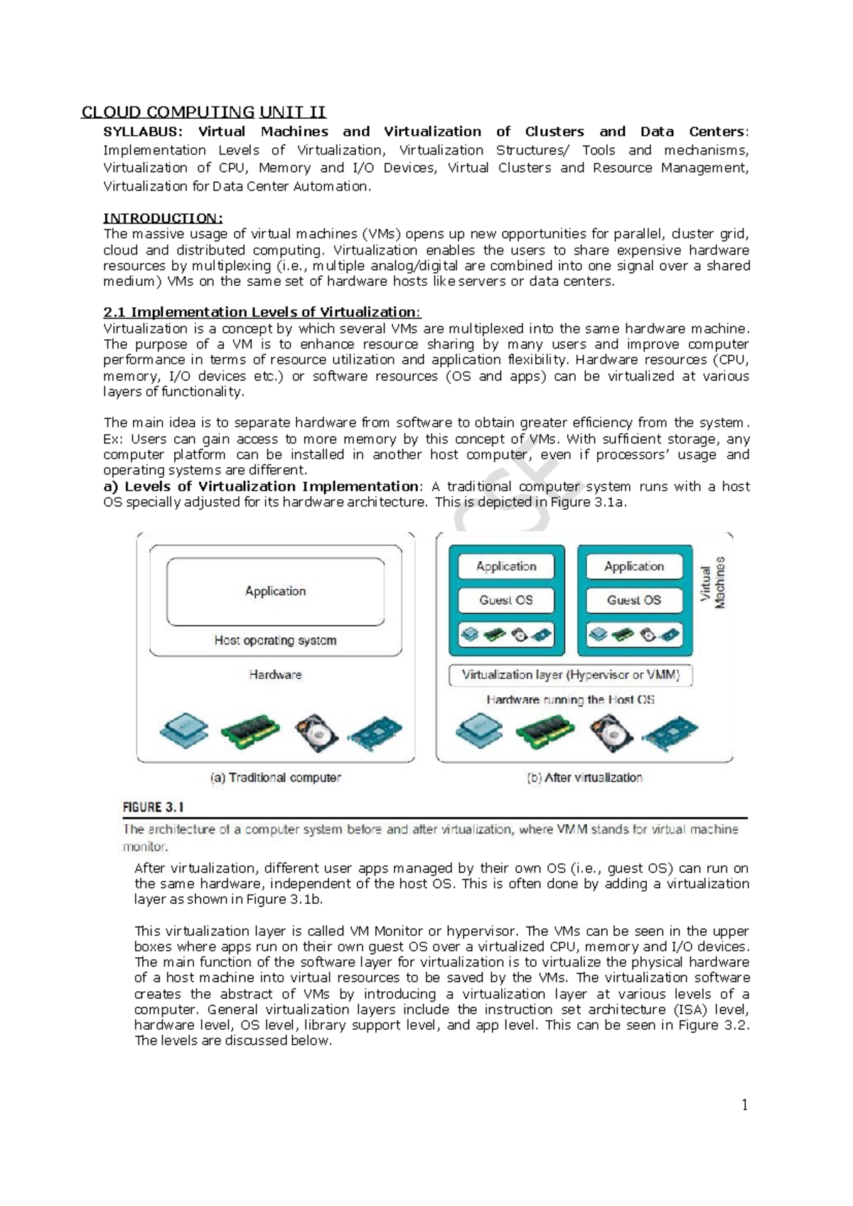 CC UNIT II SYLLABUS: Virtual Machines & Virtualization Mechanisms - Studocu