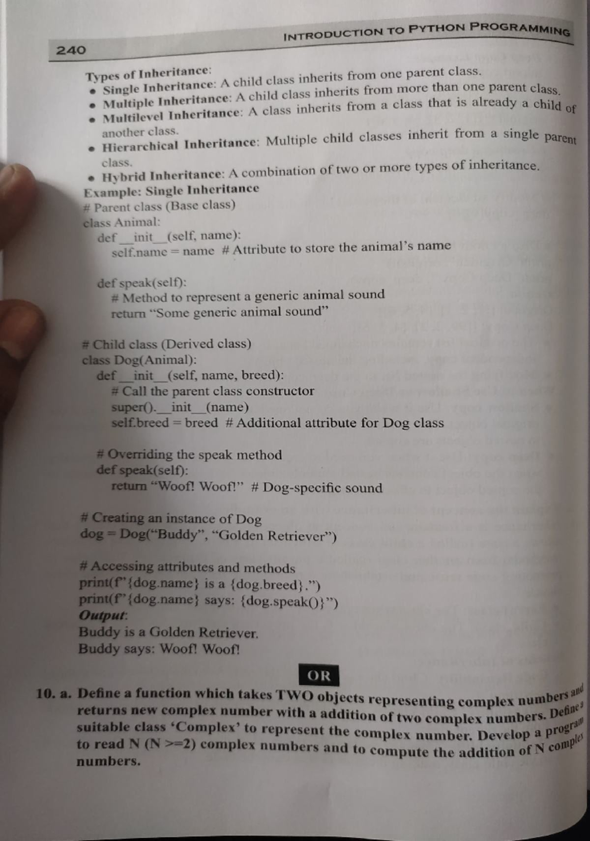 Sample paper - 2 python continued - 240 Types of Inheritance: " Single ...