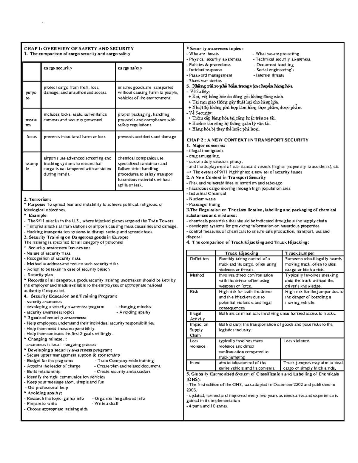 Final Exam Notes on Safety and Security in Logistics (SS 101) - Studocu