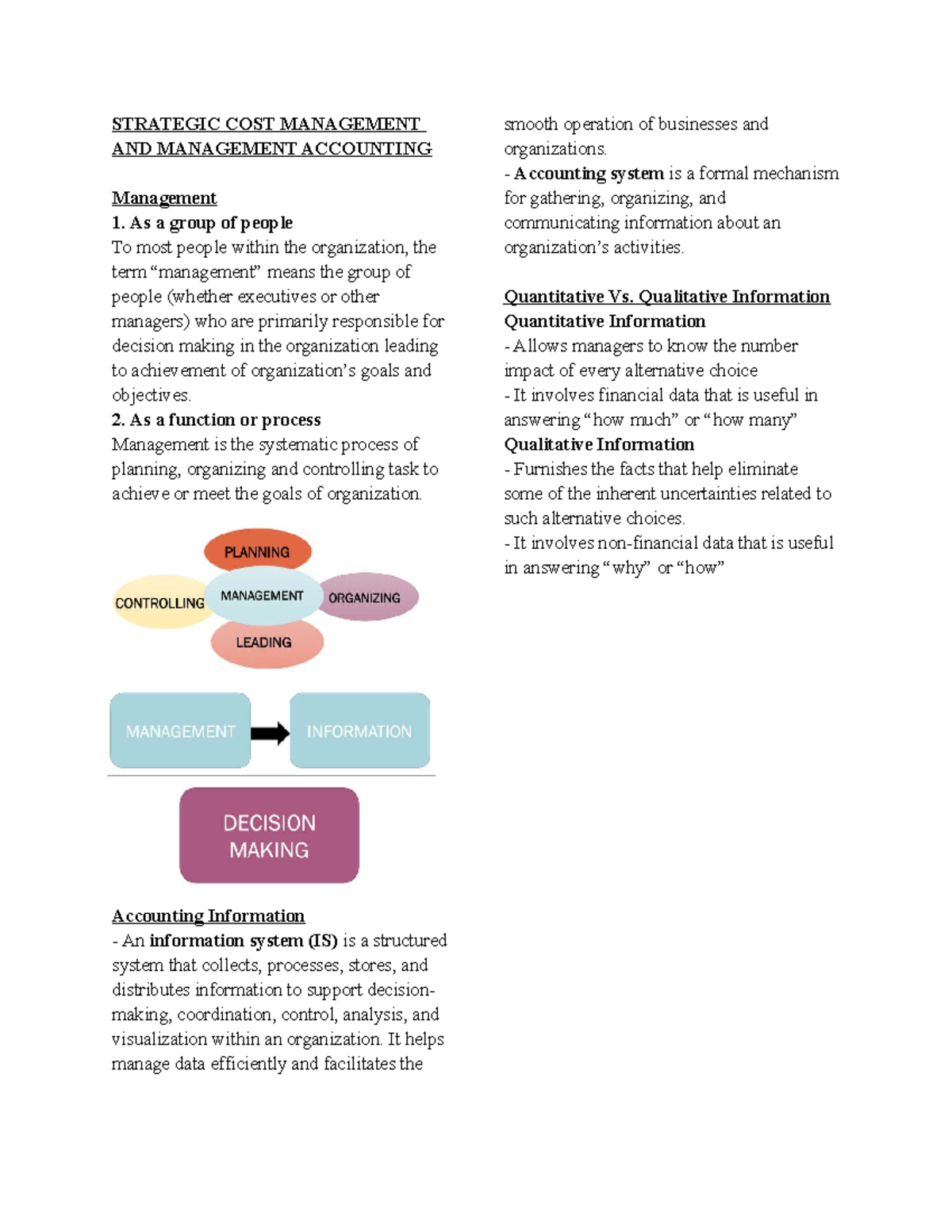 Strategic Cost Management & Accounting Insights (MGT 1) - Studocu
