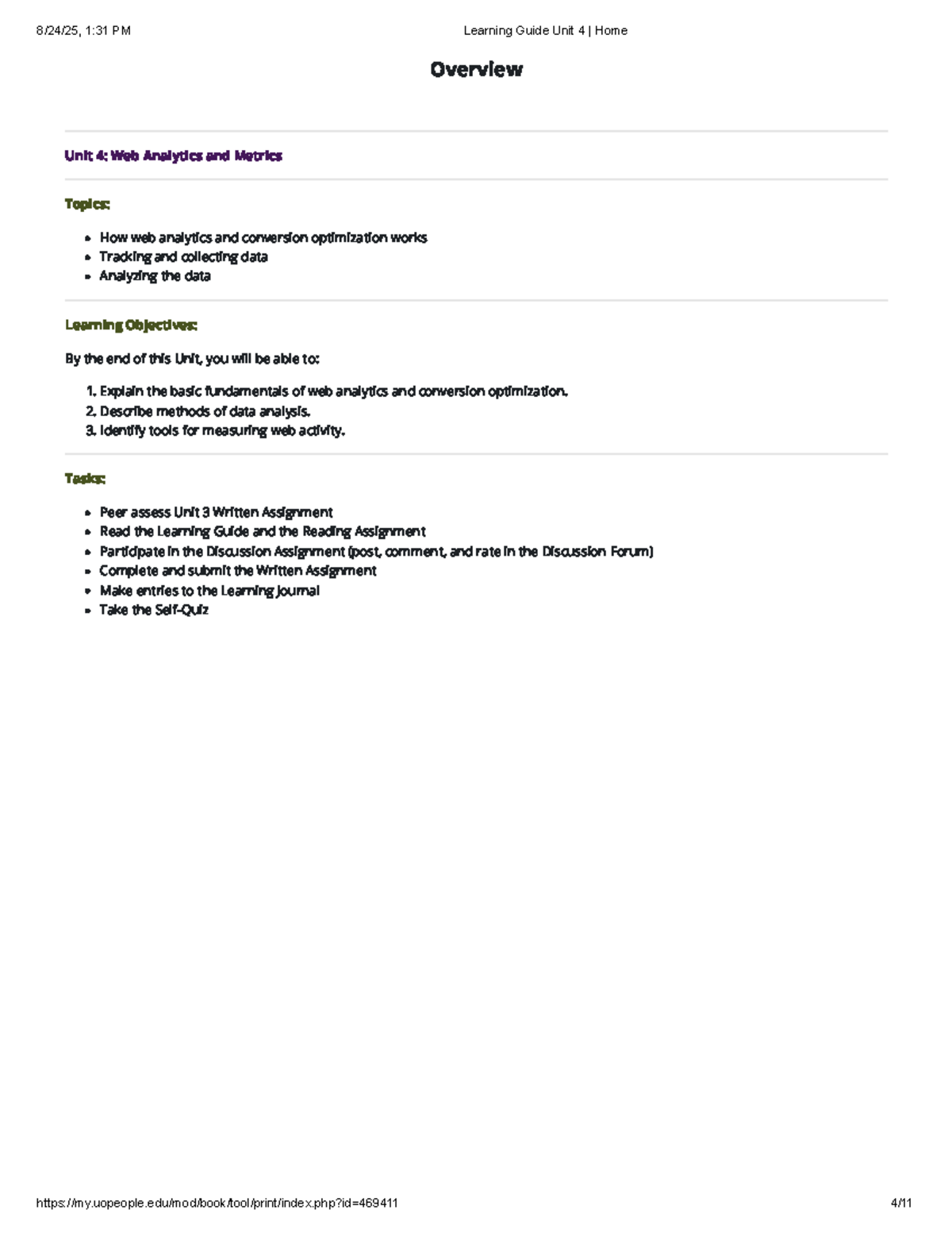 Learning Guide Unit 4: Web Analytics & Metrics Overview - Studocu