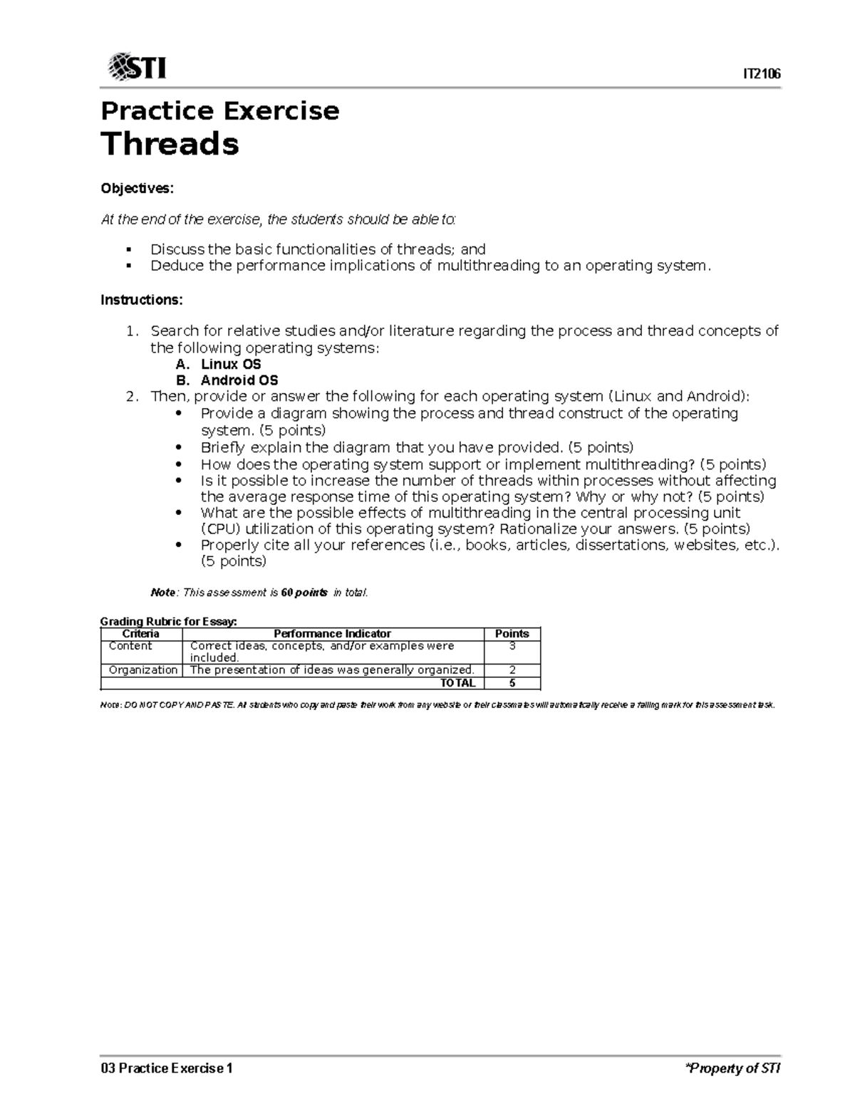 OS - idk - IT Practice Exercise Threads Objectives: At the end of the ...