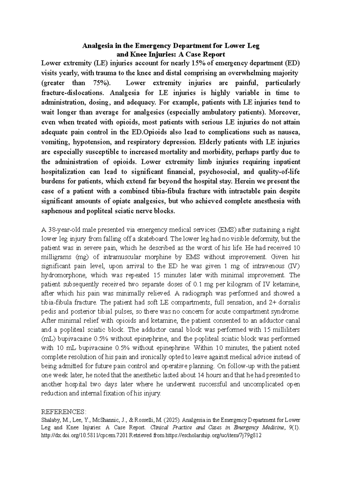Readings TO Print - this is a journal about ER notes - Analgesia in the ...