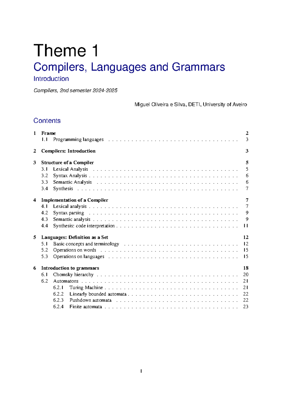 Theme 1: Compilers, Languages, and Grammars - Introduction (2nd Sem ...