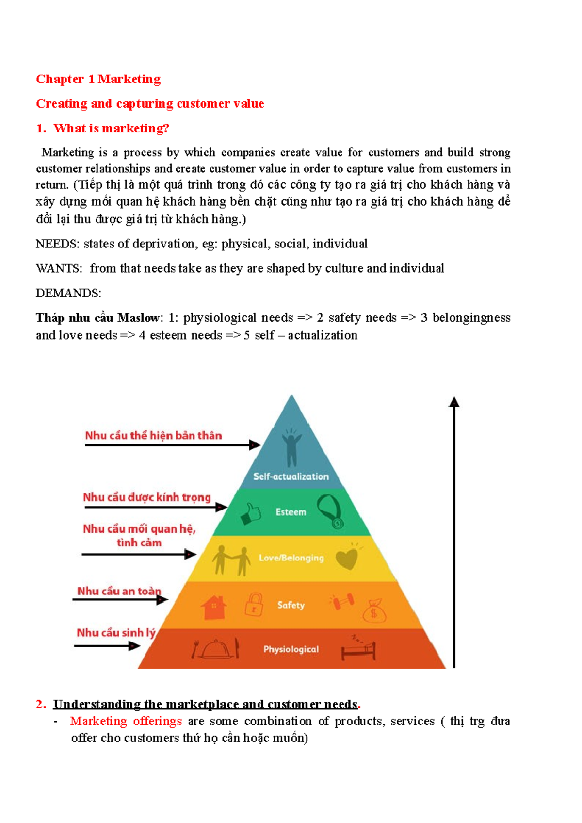 Chapter 1 Marketing - MKT101 NOTES - Chapter 1 Marketing Creating and ...