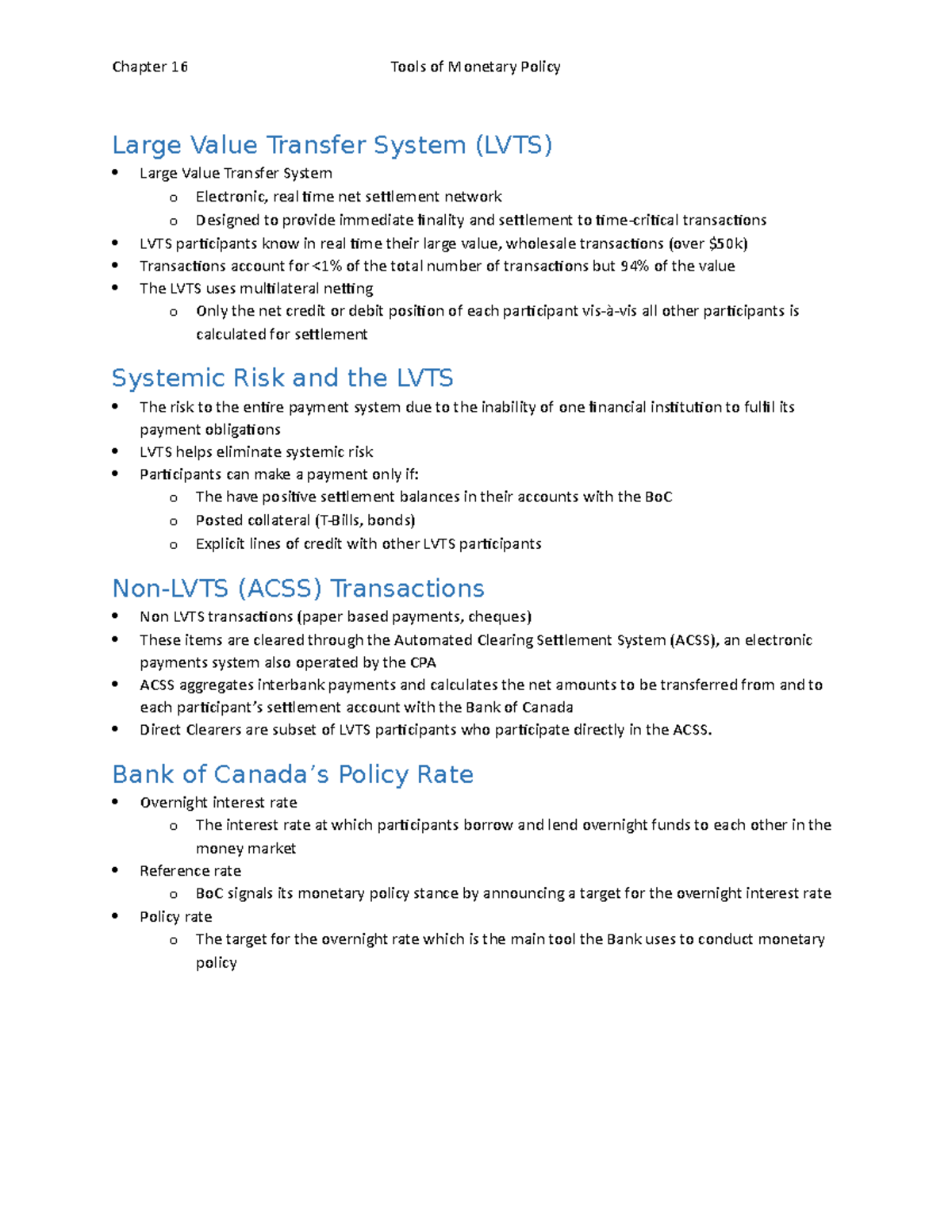 Chapter 16 - Tools of Monetary Policy Lecture Notes (Monetary Policy ...