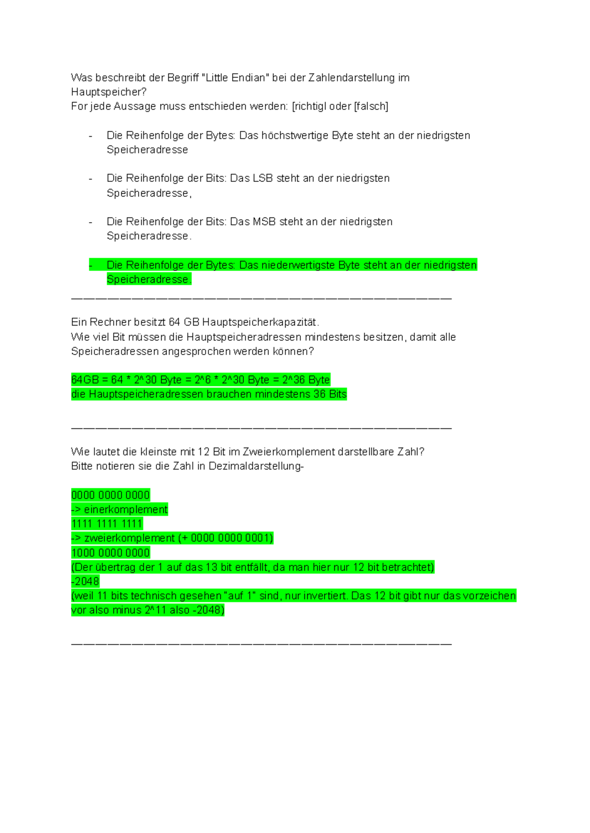 Ebr  Klausur - Wintersemester: Zahlendarstellung & Adressierung - Document Preview