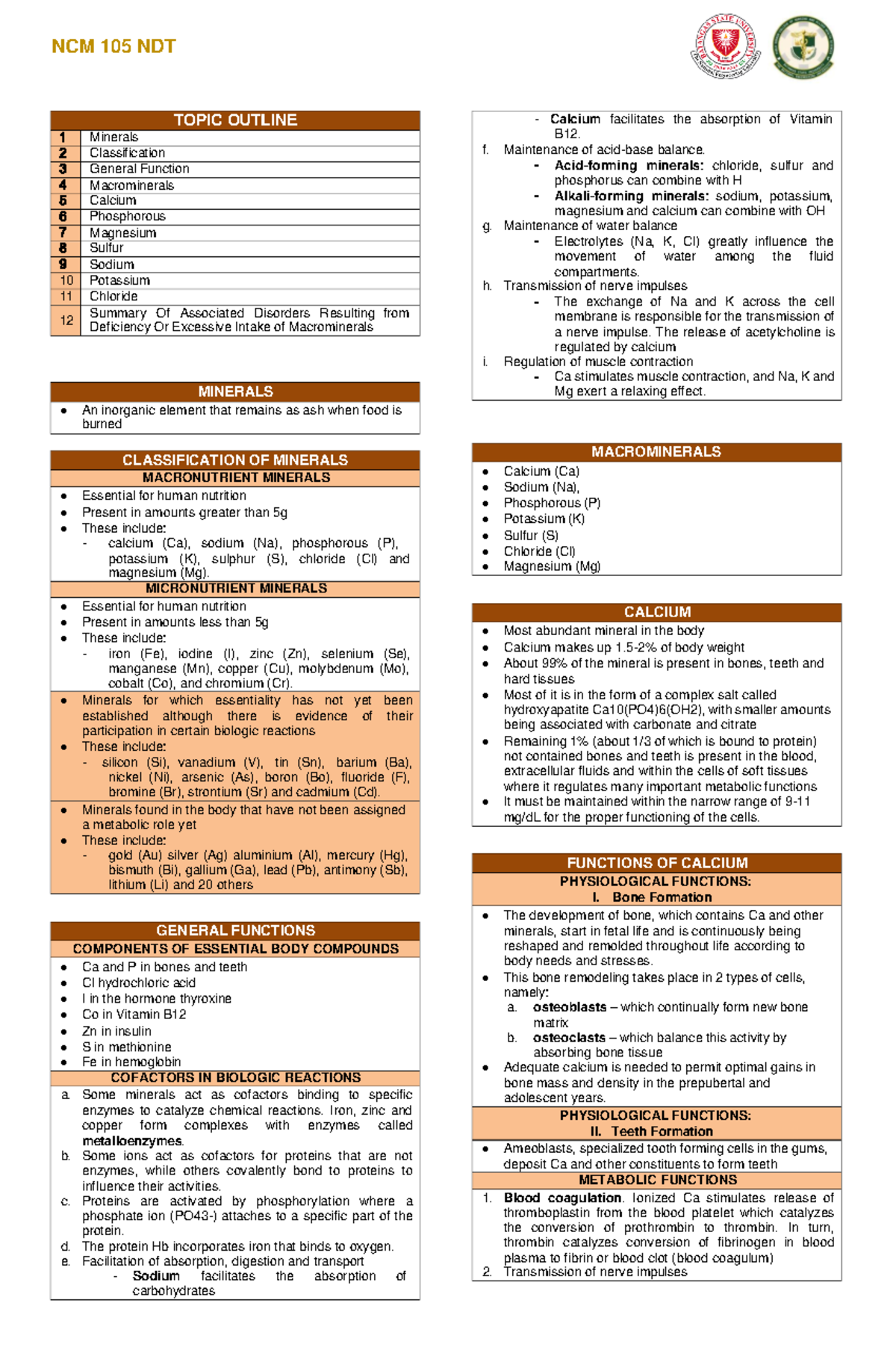 Minerals and Microminerals - NCM 105 NDT TOPIC OUTLINE Minerals ...