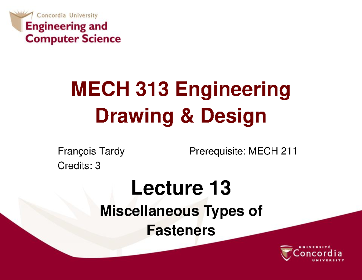MECH 313 Lecture 13: Fasteners - Keys, Splines, and Springs - Studocu