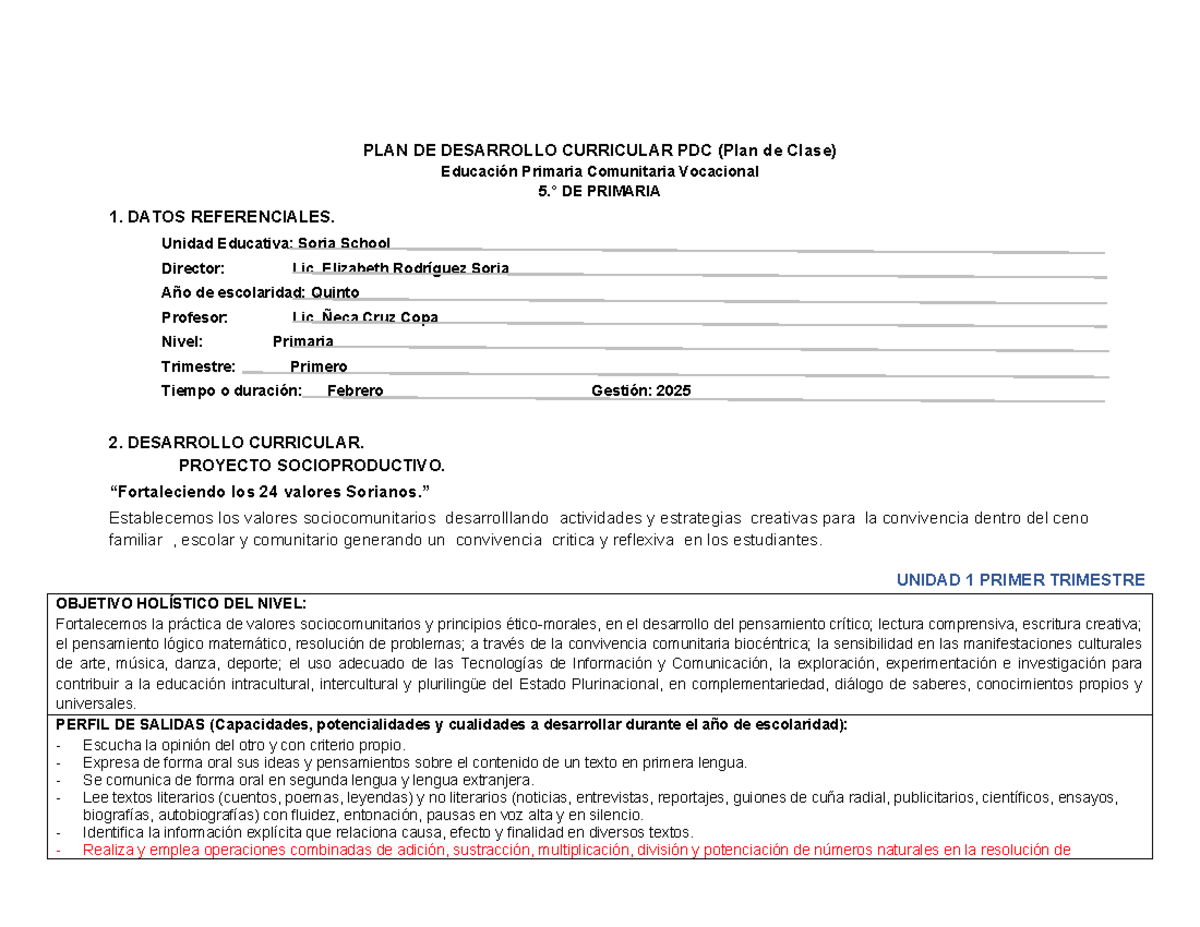 PDC 5 Primaria - Plan de Desarrollo Curricular y Proyecto Socio ...