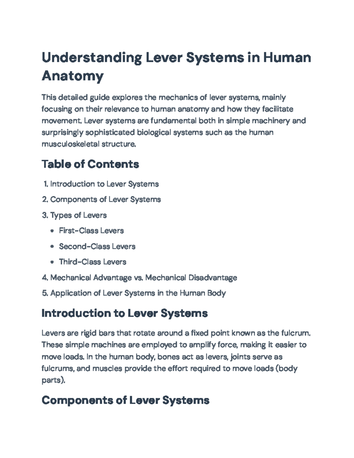 Understanding Lever Systems in Human Anatomy: Mechanics & Use - Studocu