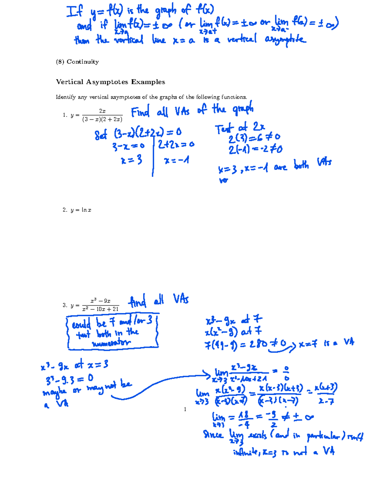 (8) Continuity: Understanding Vertical Asymptotes & Function Limits ...