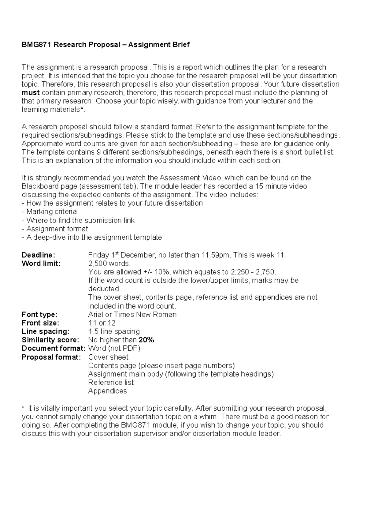 BMG871 Research Proposal: Assignment Brief & Template Guide - Studocu
